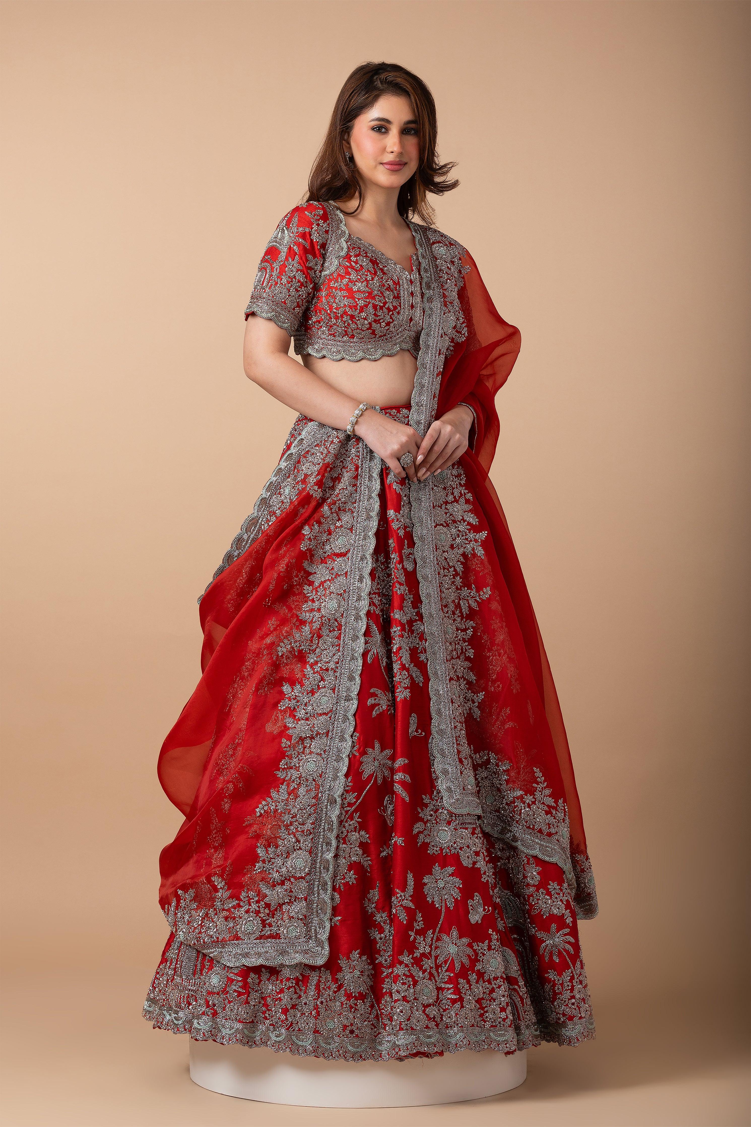 Rust Zardosi Embroidered Lehenga Set - Mokshaa