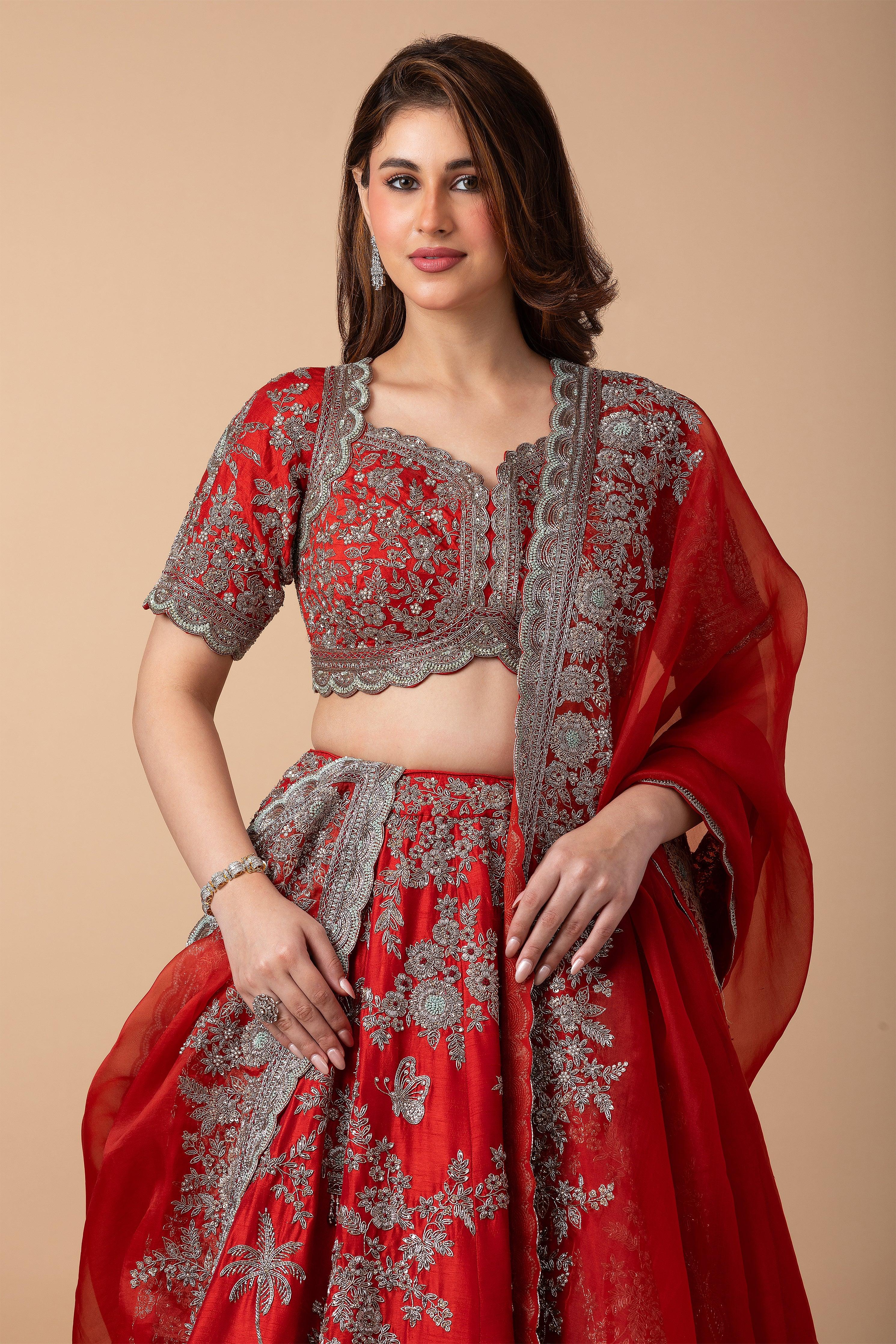 Rust Zardosi Embroidered Lehenga Set - Mokshaa