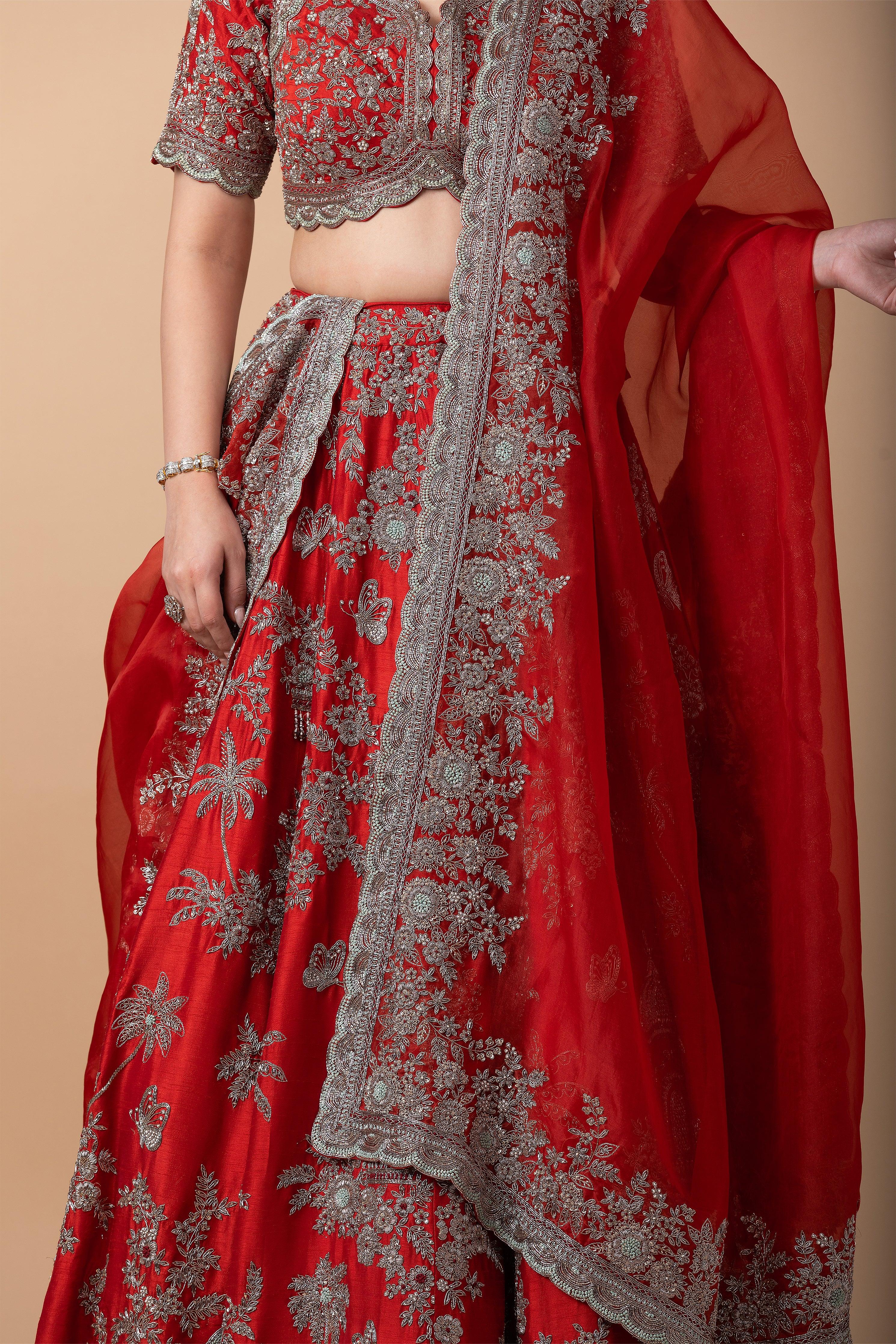 Rust Zardosi Embroidered Lehenga Set - Mokshaa