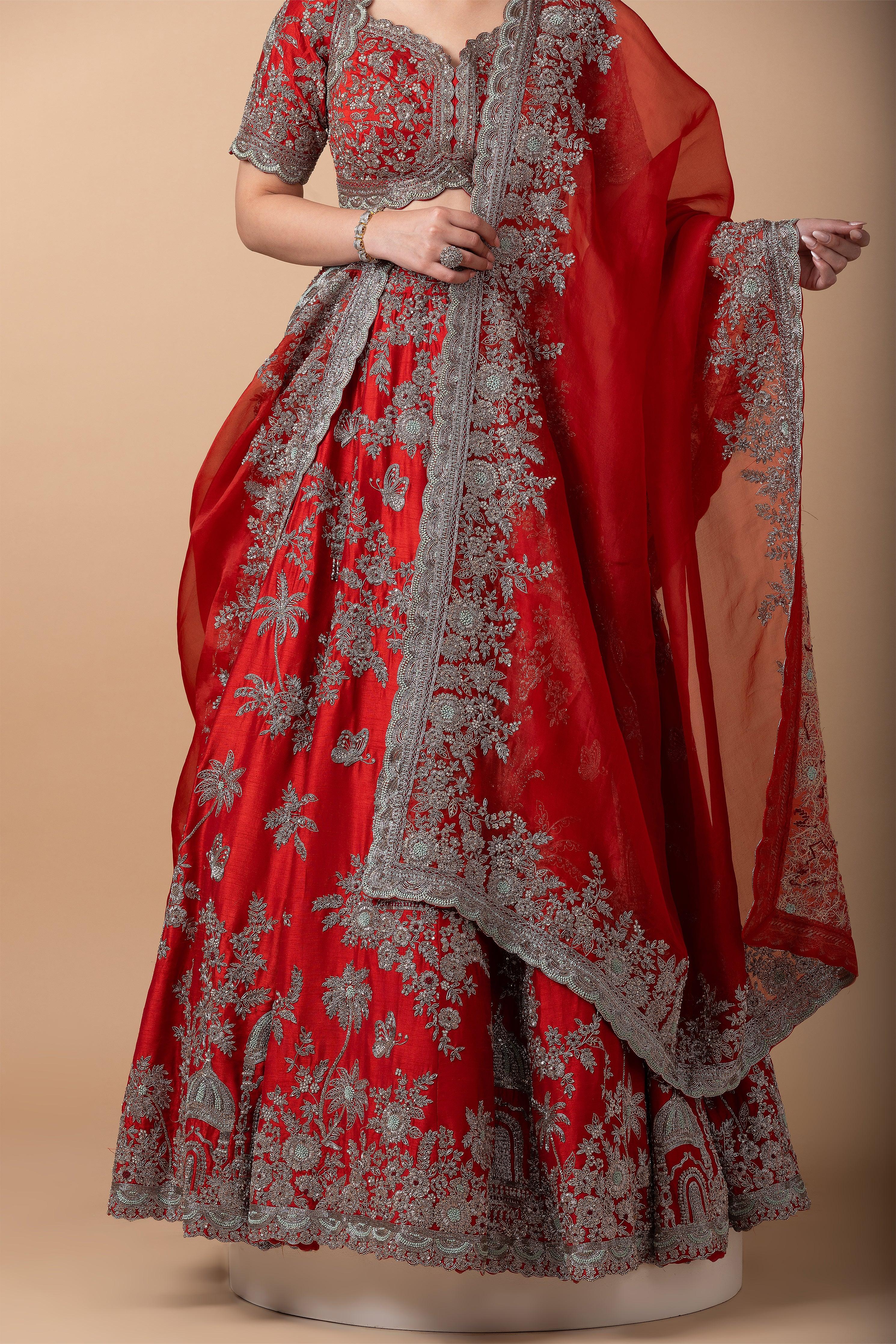 Rust Zardosi Embroidered Lehenga Set - Mokshaa
