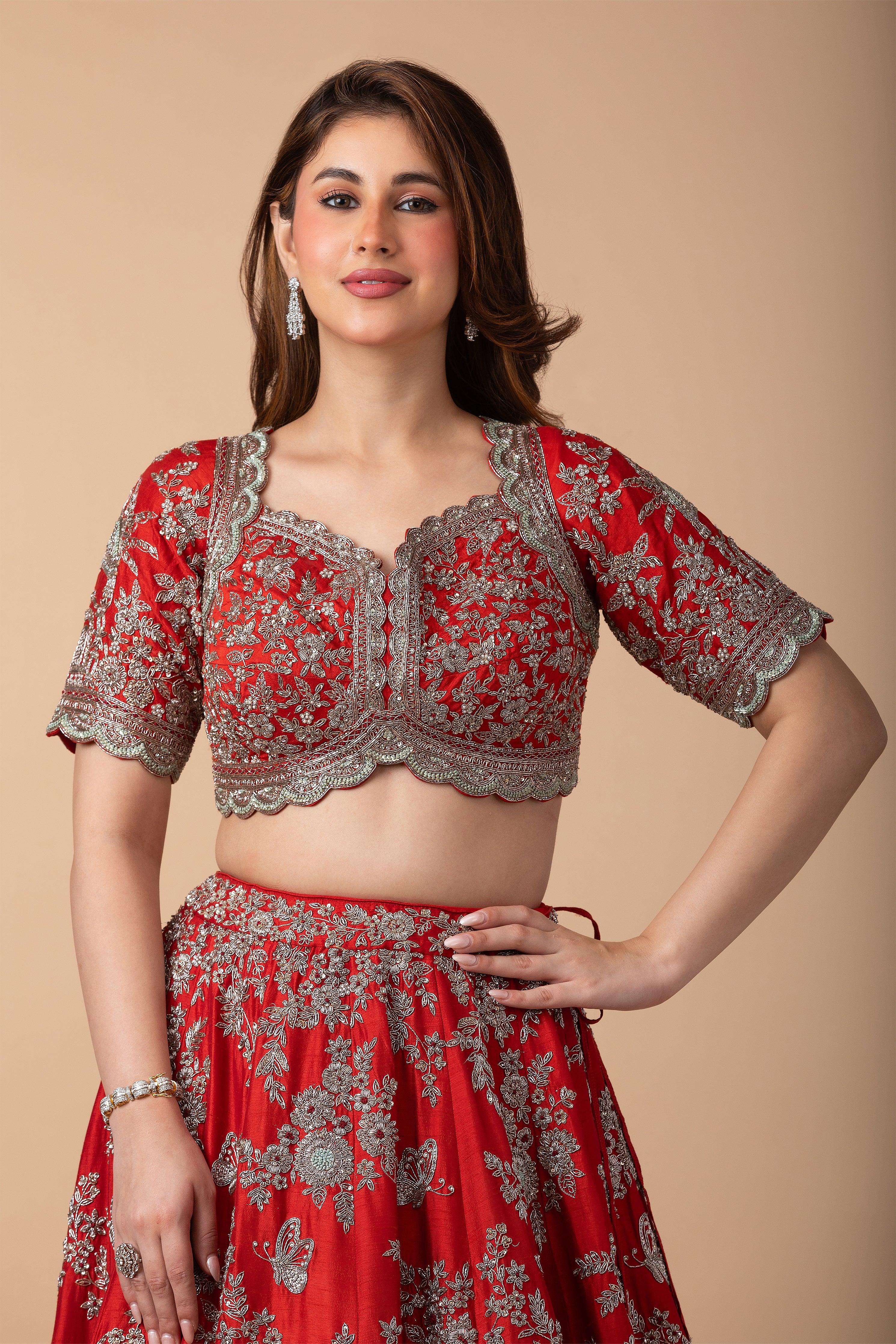Rust Zardosi Embroidered Lehenga Set - Mokshaa