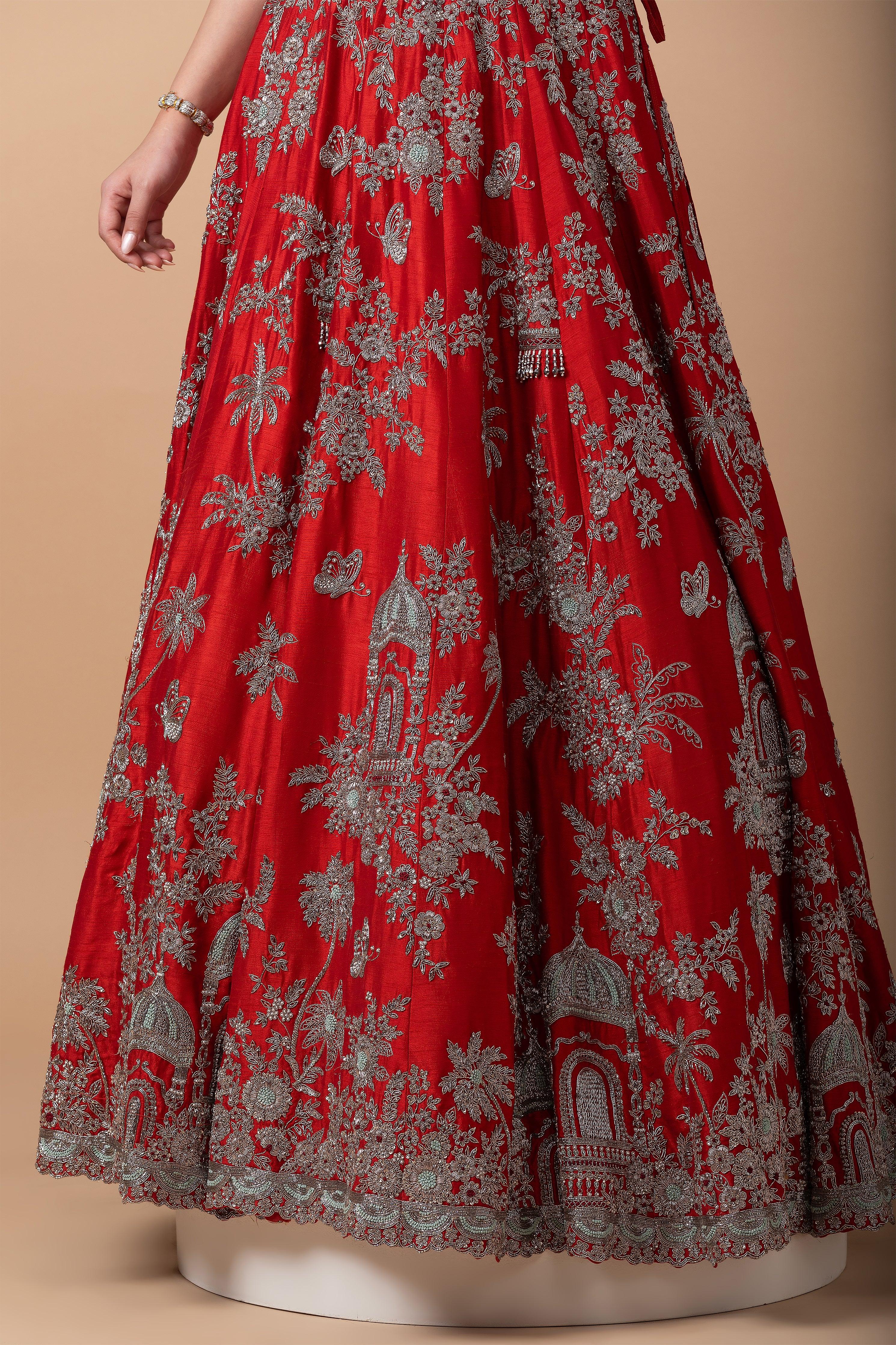Rust Zardosi Embroidered Lehenga Set - Mokshaa