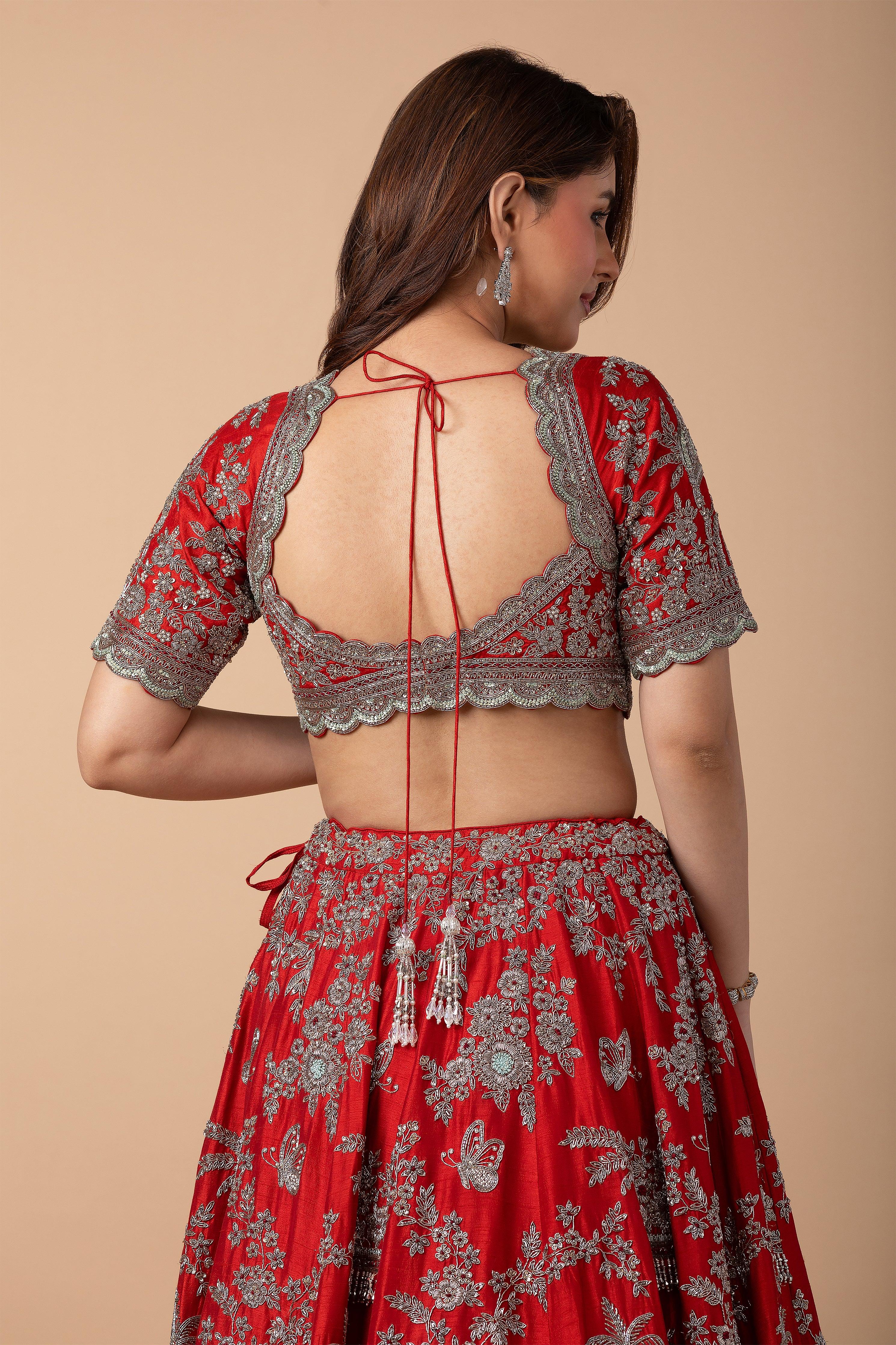 Rust Zardosi Embroidered Lehenga Set - Mokshaa