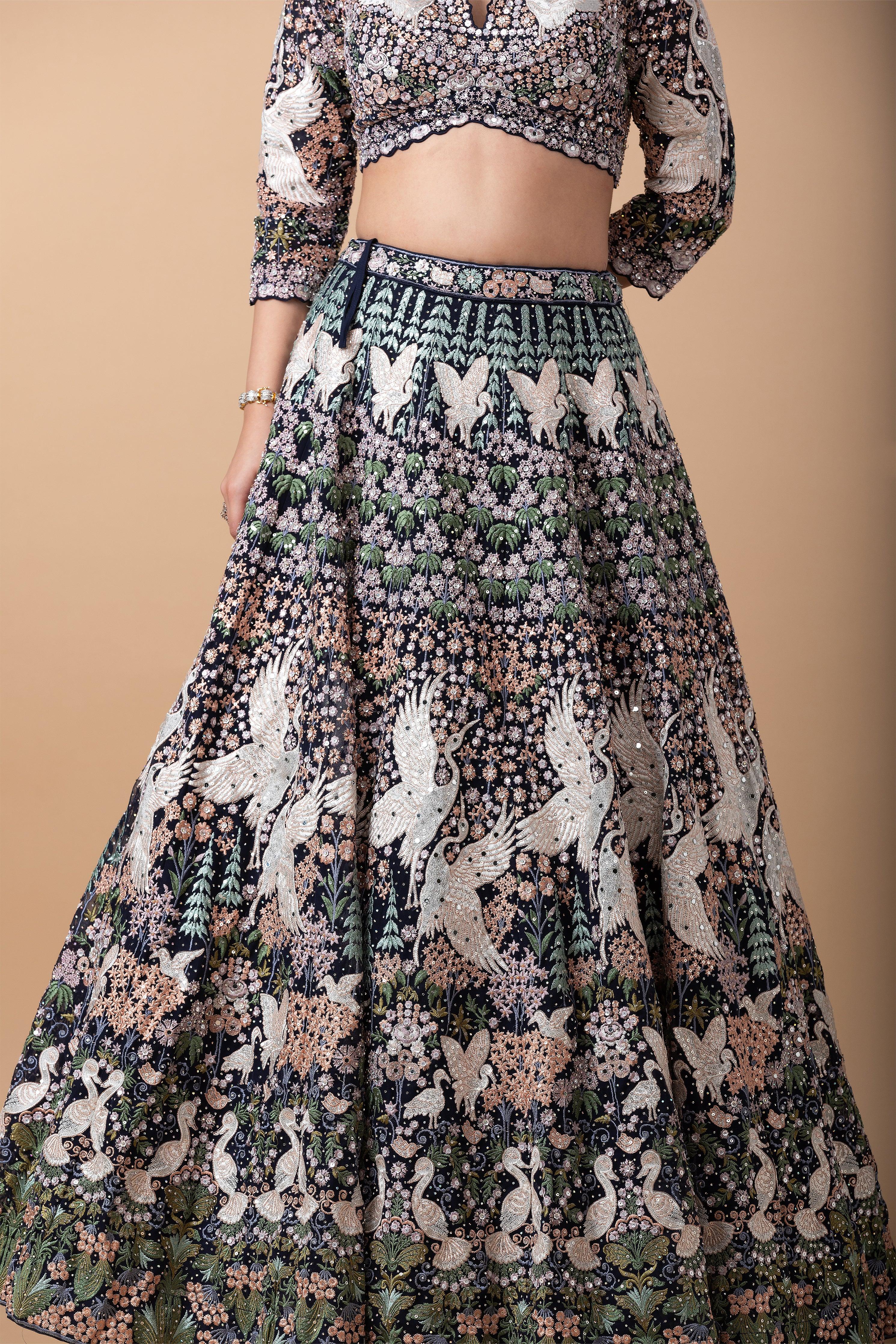 Navy Blue Embroidered Lehenga Set - Mokshaa