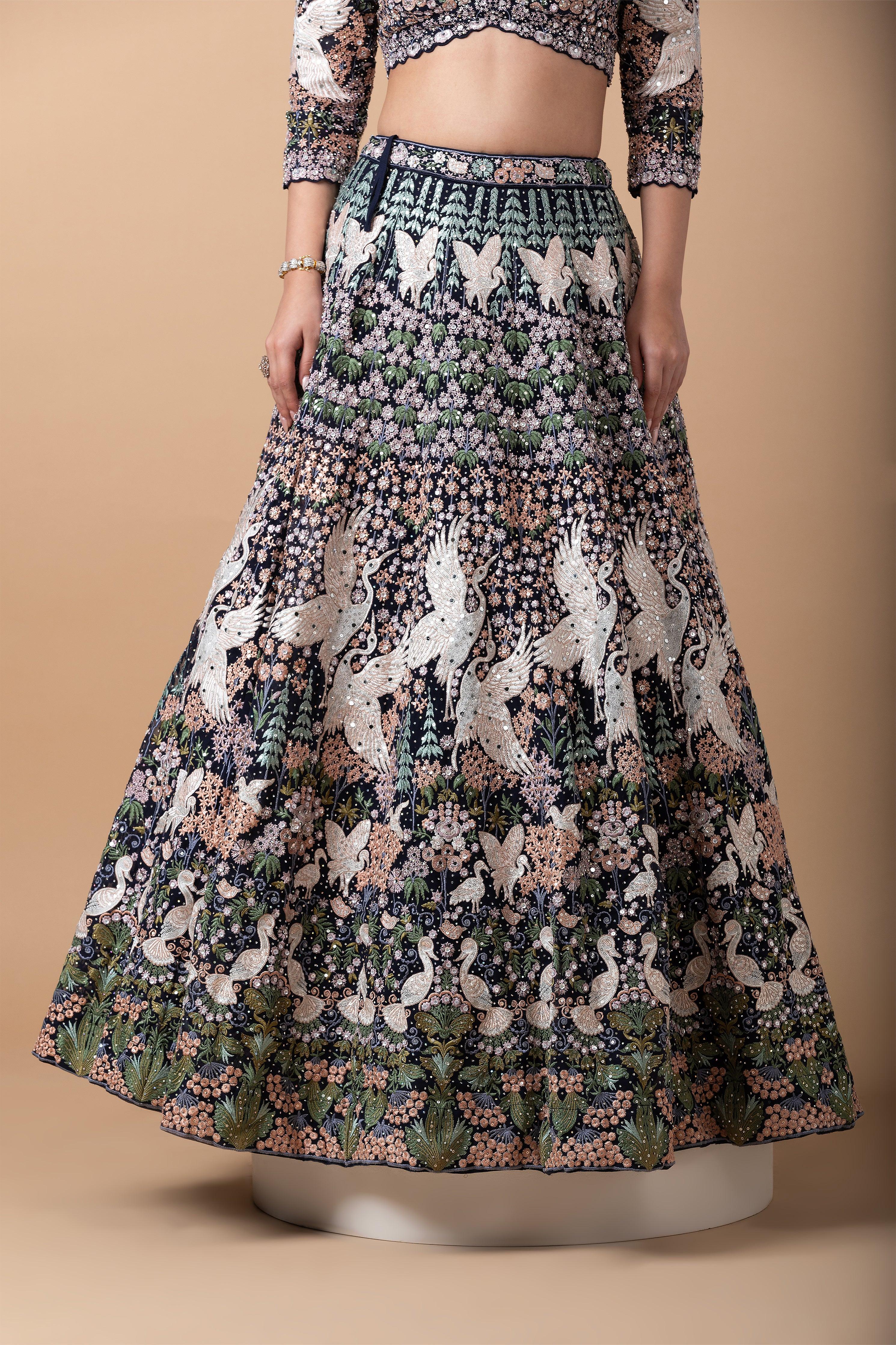 Navy Blue Embroidered Lehenga Set - Mokshaa