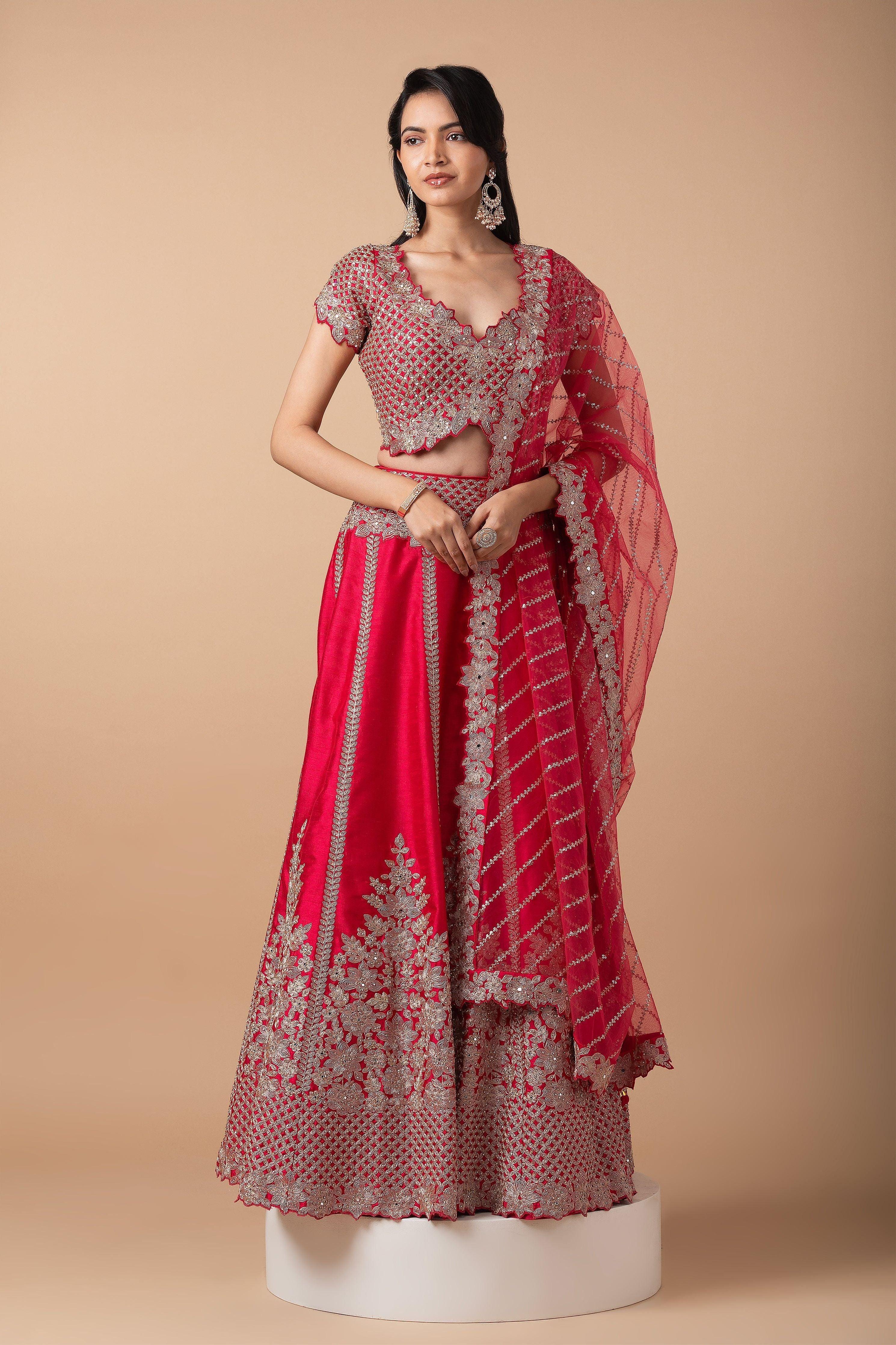 Rose Pink Embroidered Lehenga Set - Mokshaa