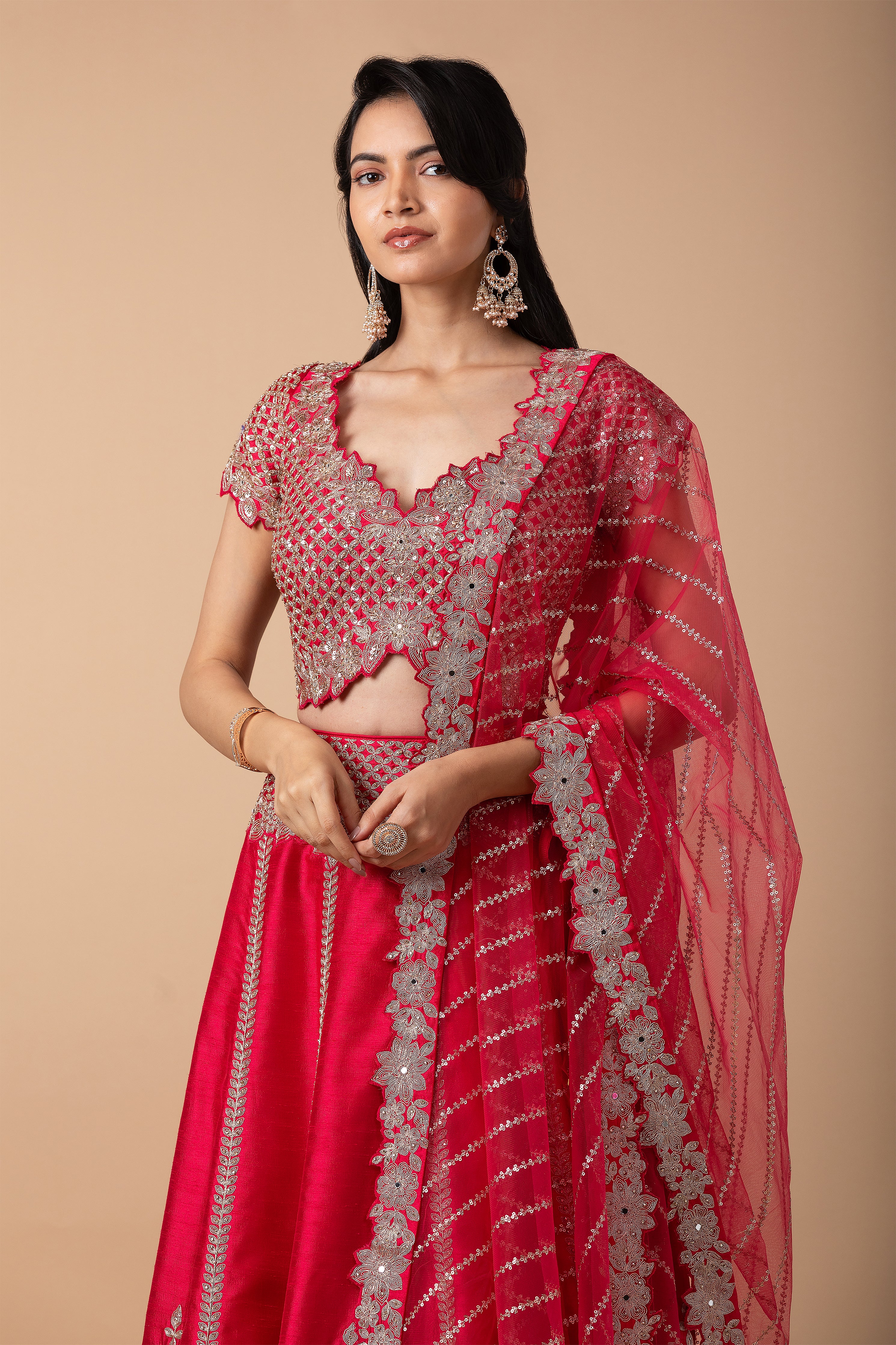Rose Pink Embroidered Lehenga Set - Mokshaa
