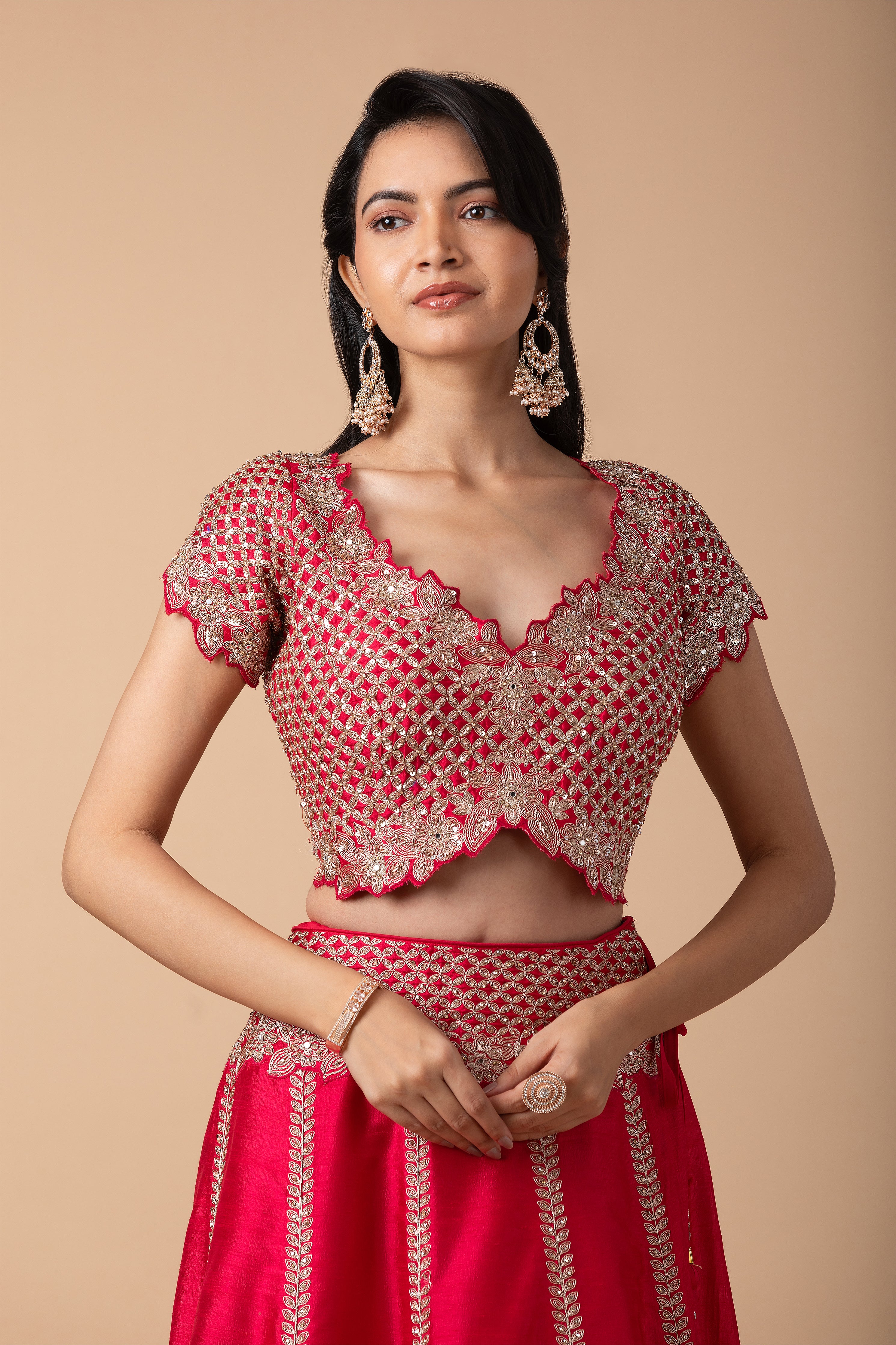 Rose Pink Embroidered Lehenga Set - Mokshaa
