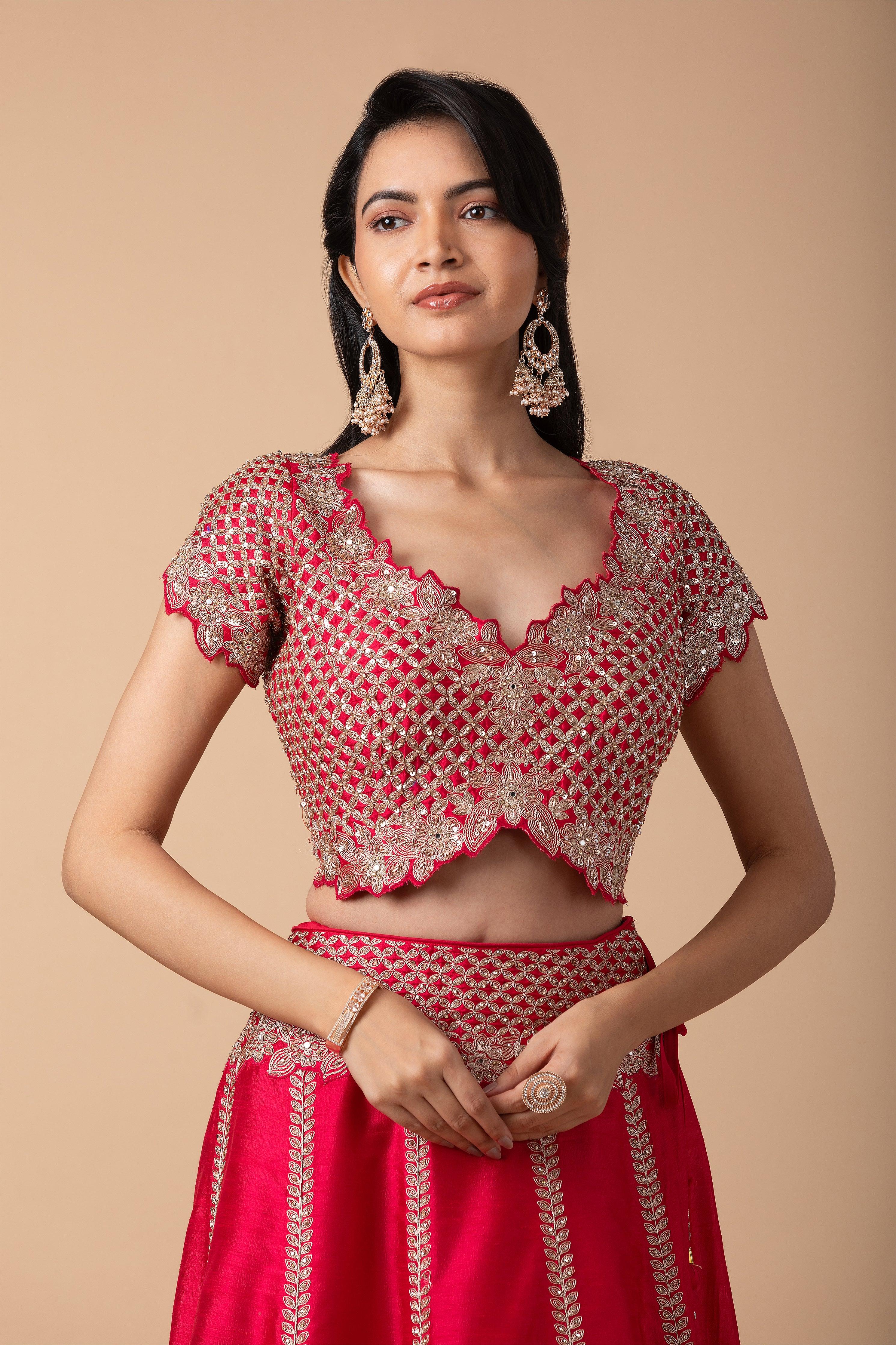 Rose Pink Embroidered Lehenga Set - Mokshaa