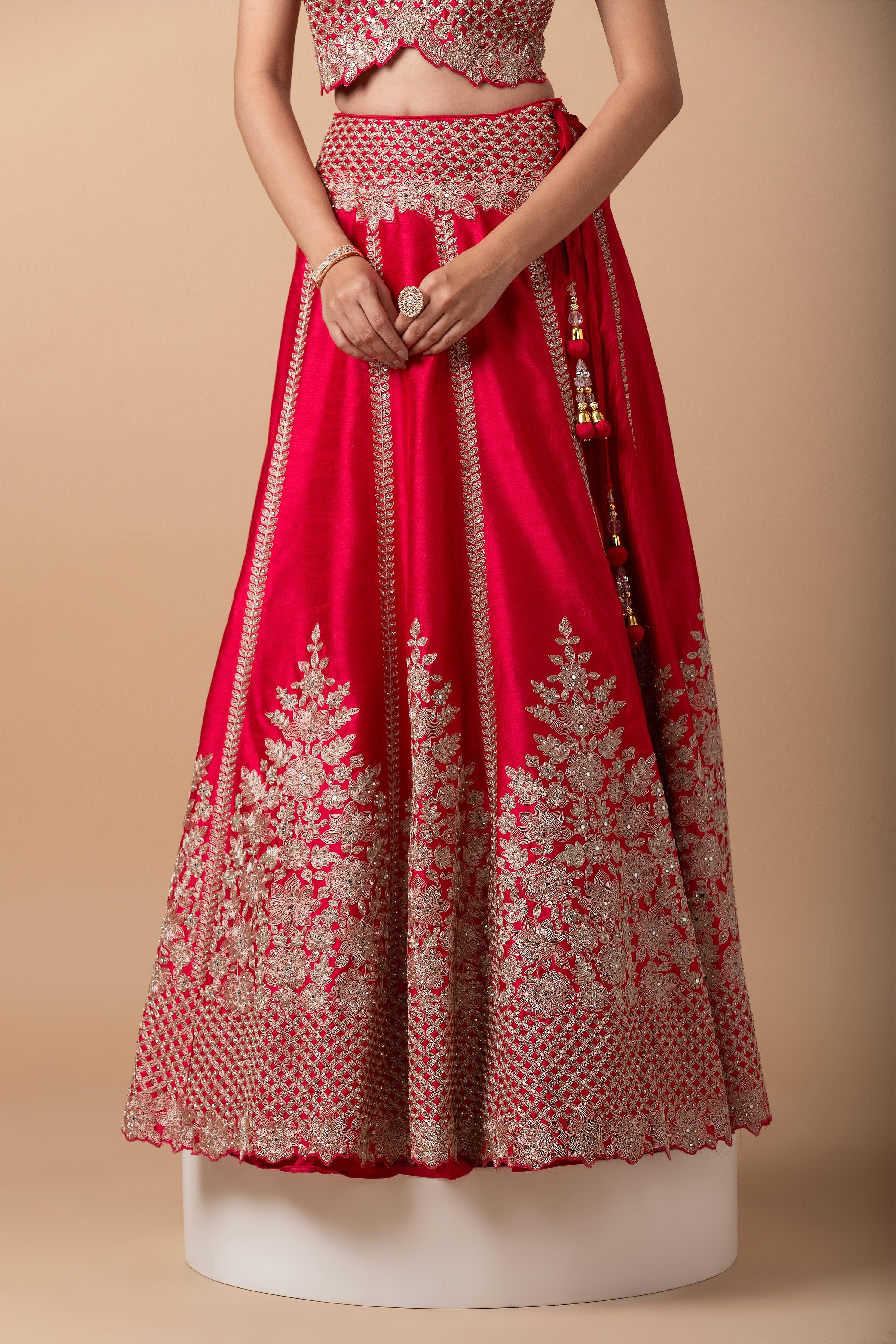 Rose Pink Embroidered Lehenga Set - Mokshaa