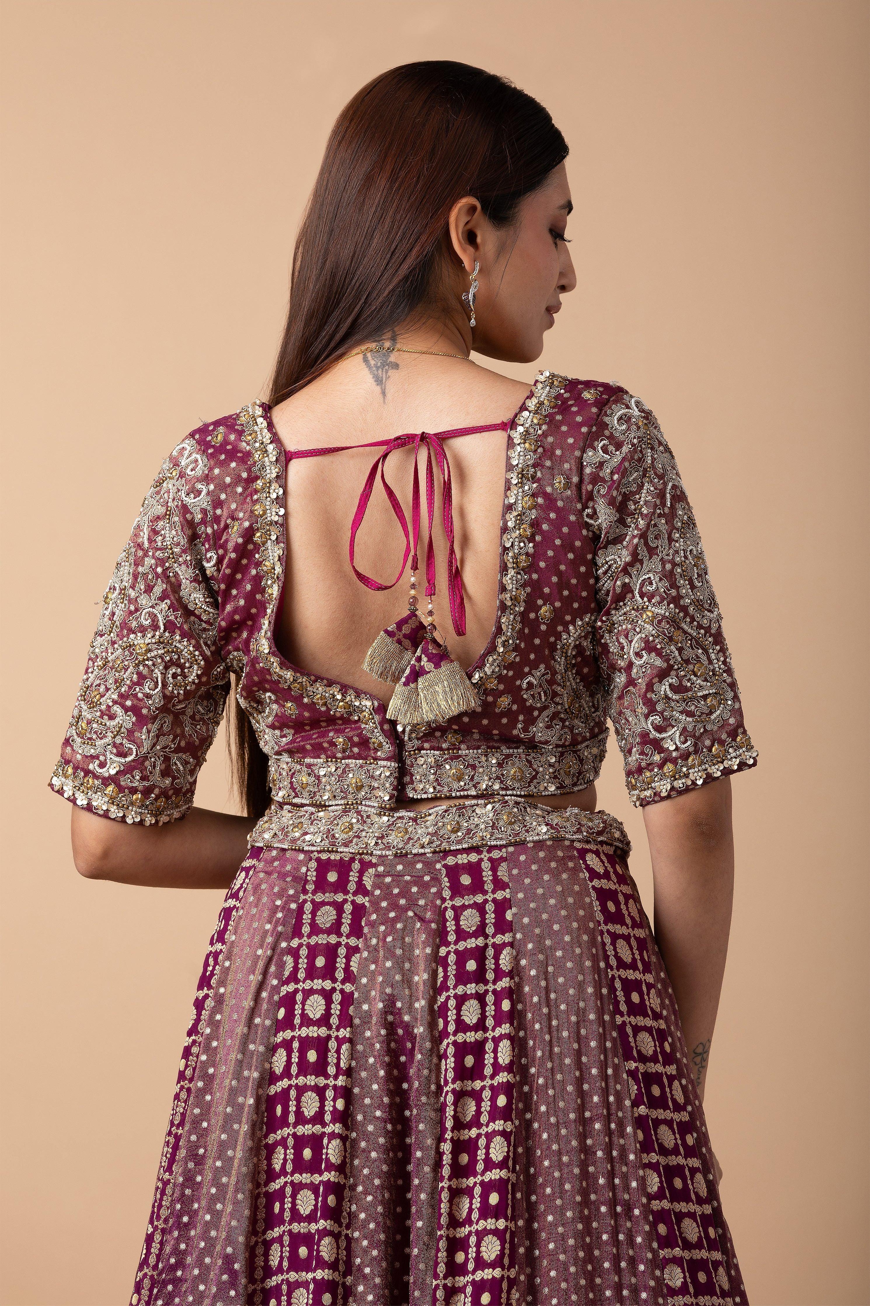 Deep Wine Banarasi silk Lehenga Set - Mokshaa