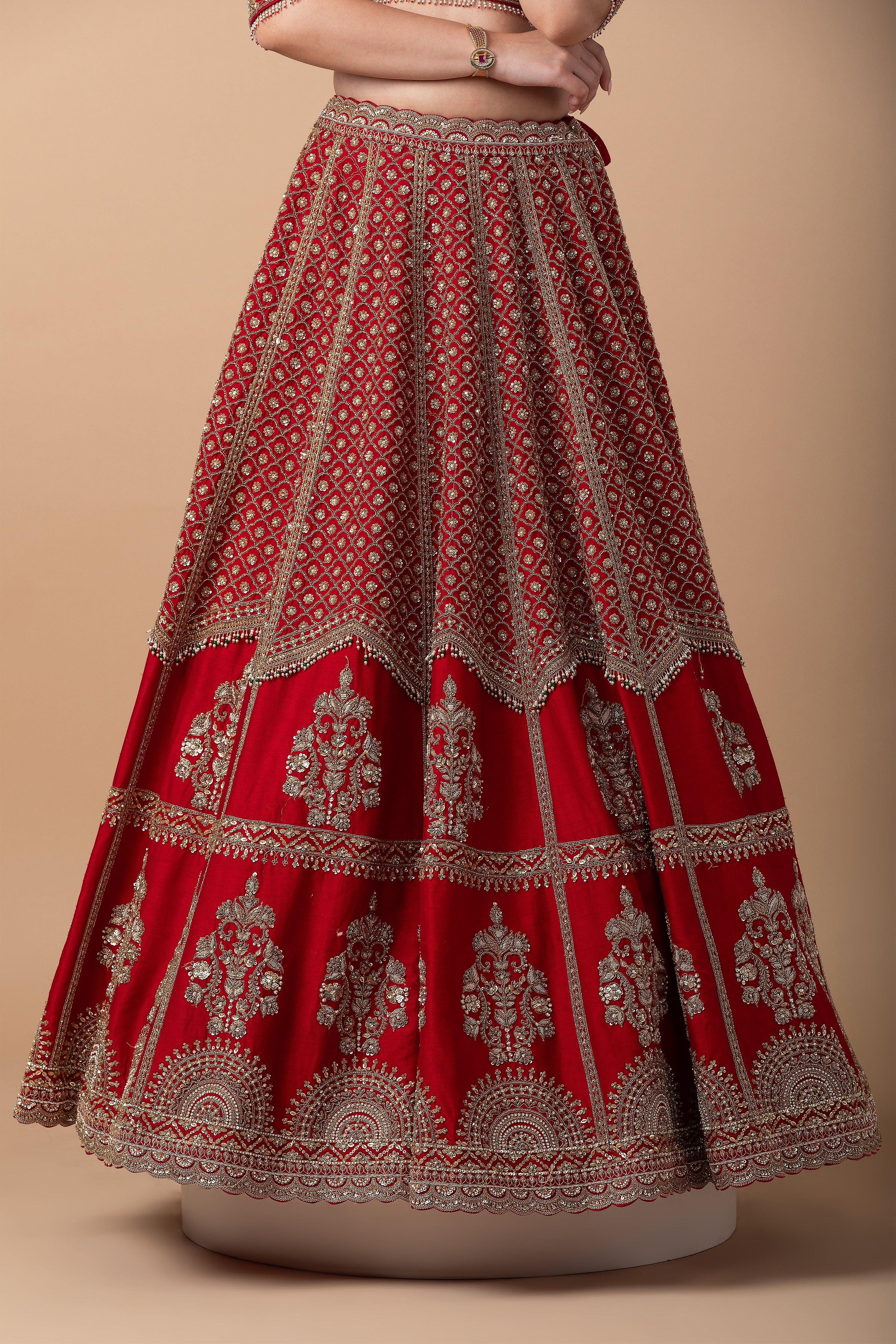Scarlet Red Embroidered Lehenga Set - Mokshaa