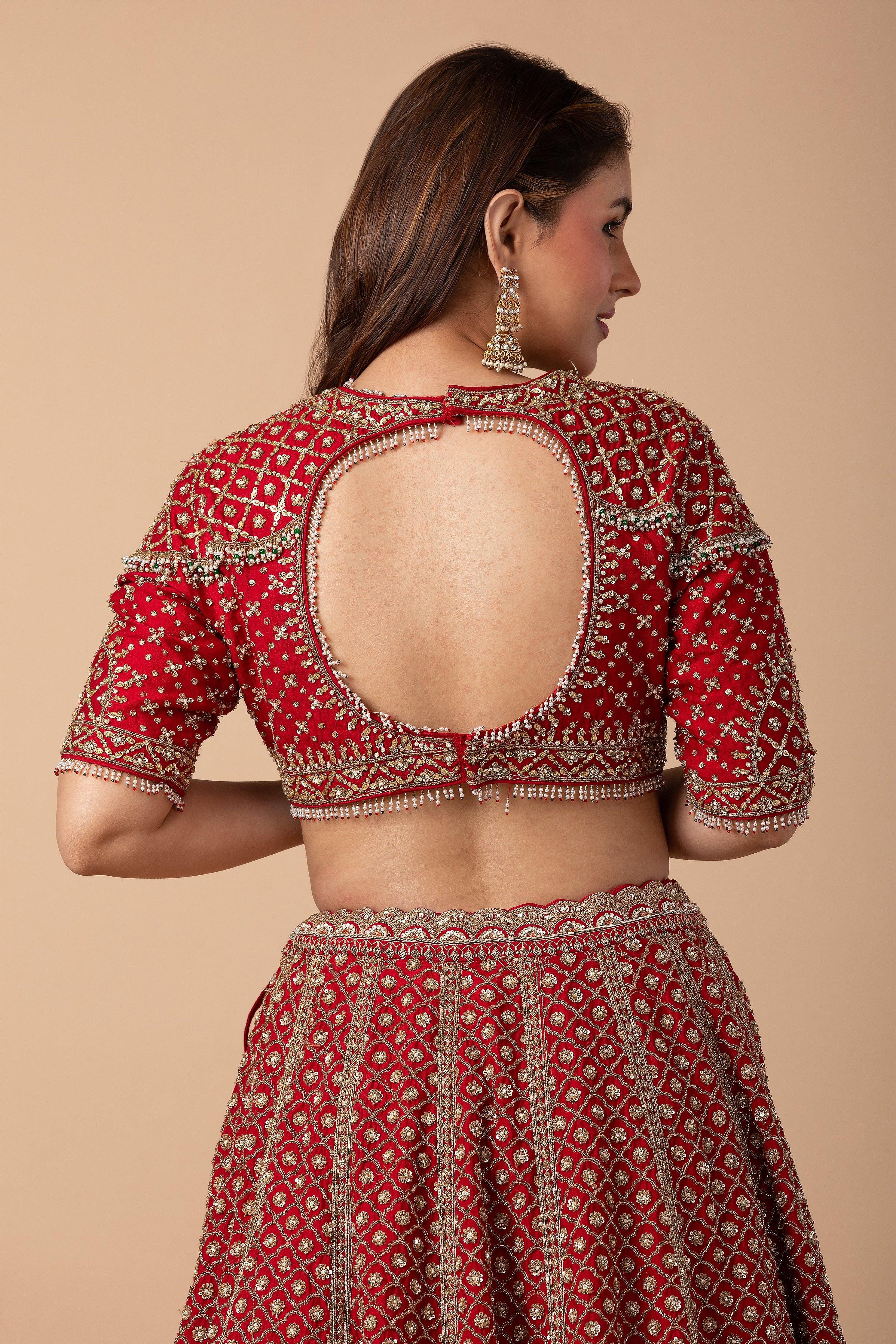 Scarlet Red Embroidered Lehenga Set - Mokshaa
