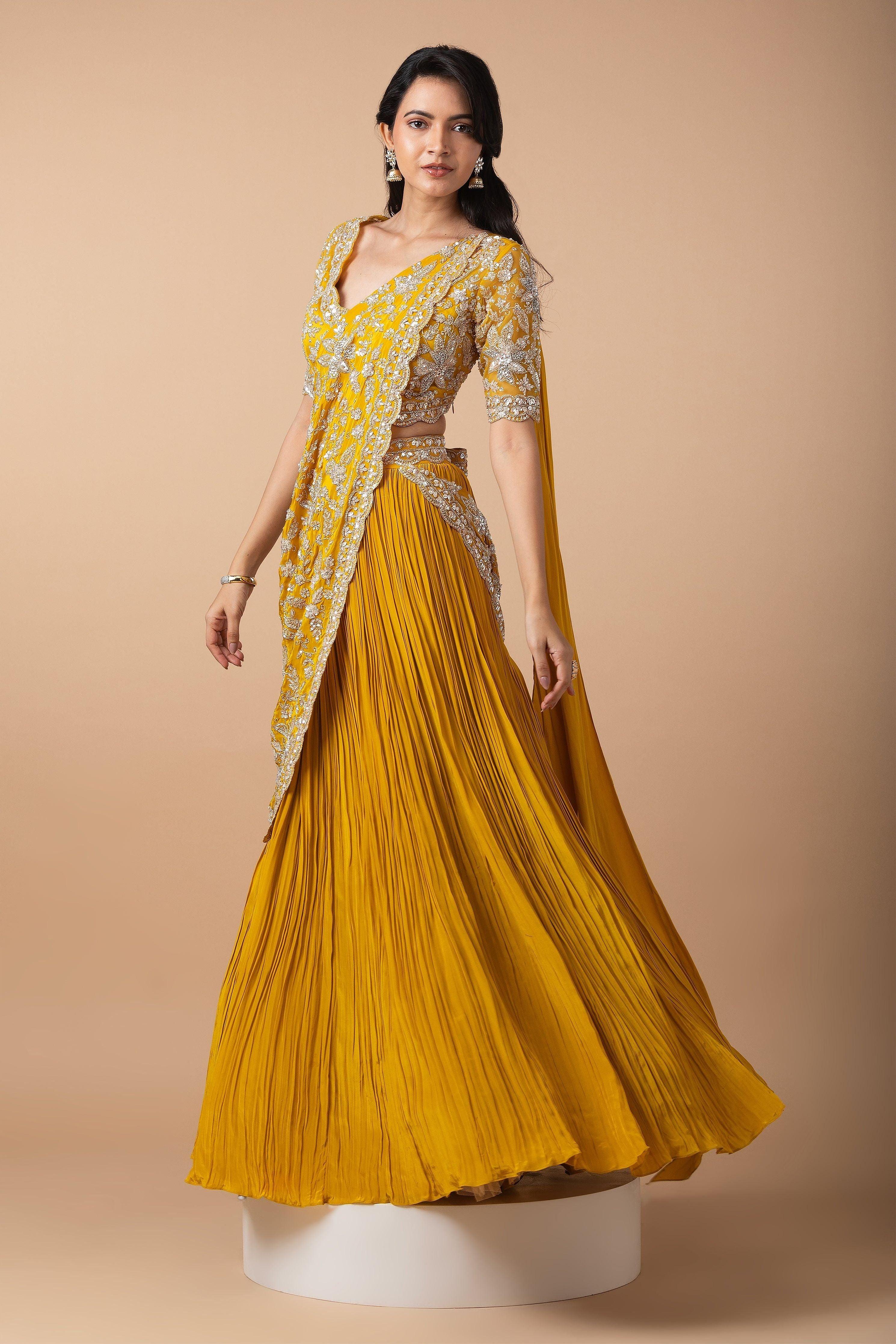 Mustard Yellow Embroidered Lehenga Set - Mokshaa