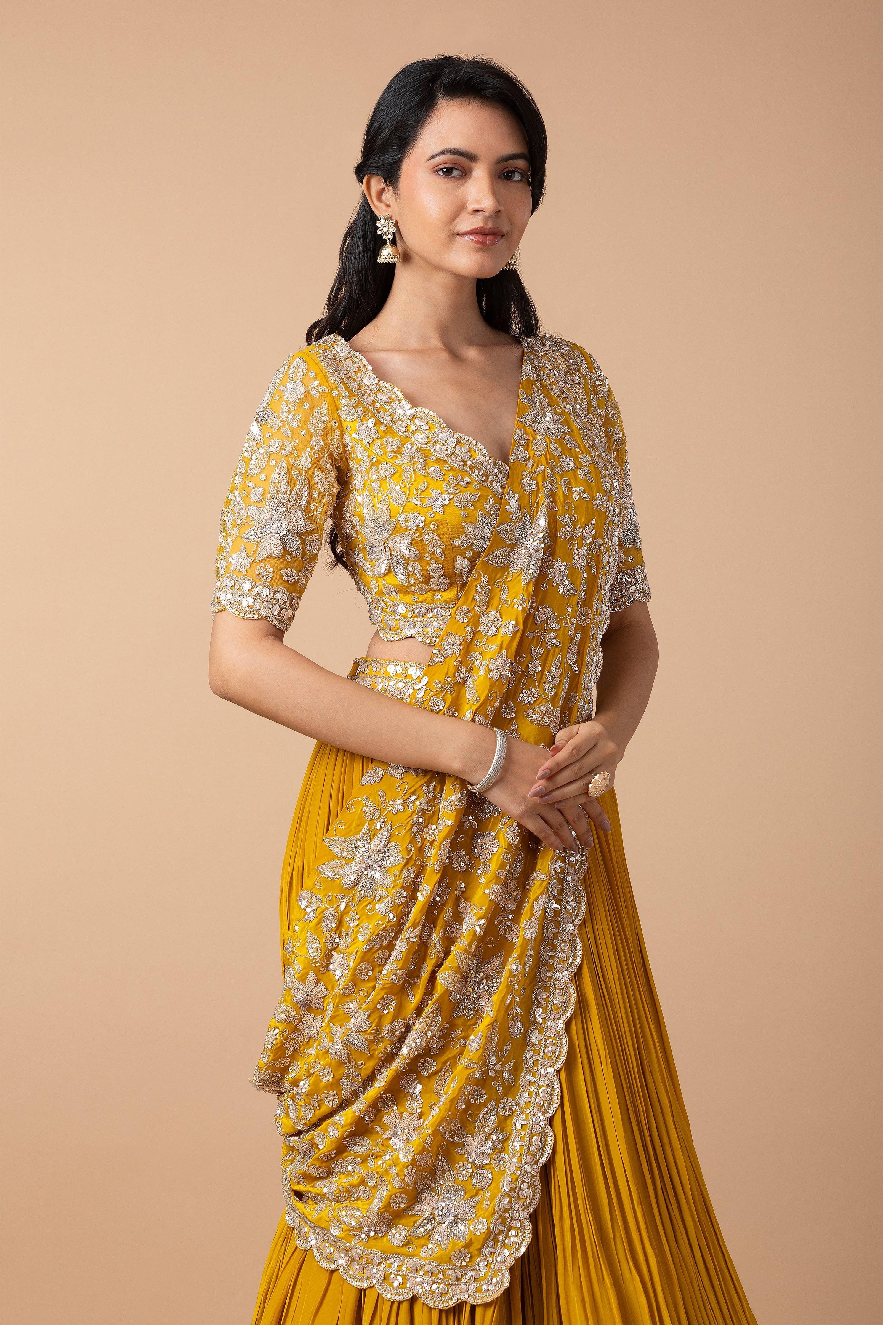 Mustard Yellow Embroidered Lehenga Set - Mokshaa