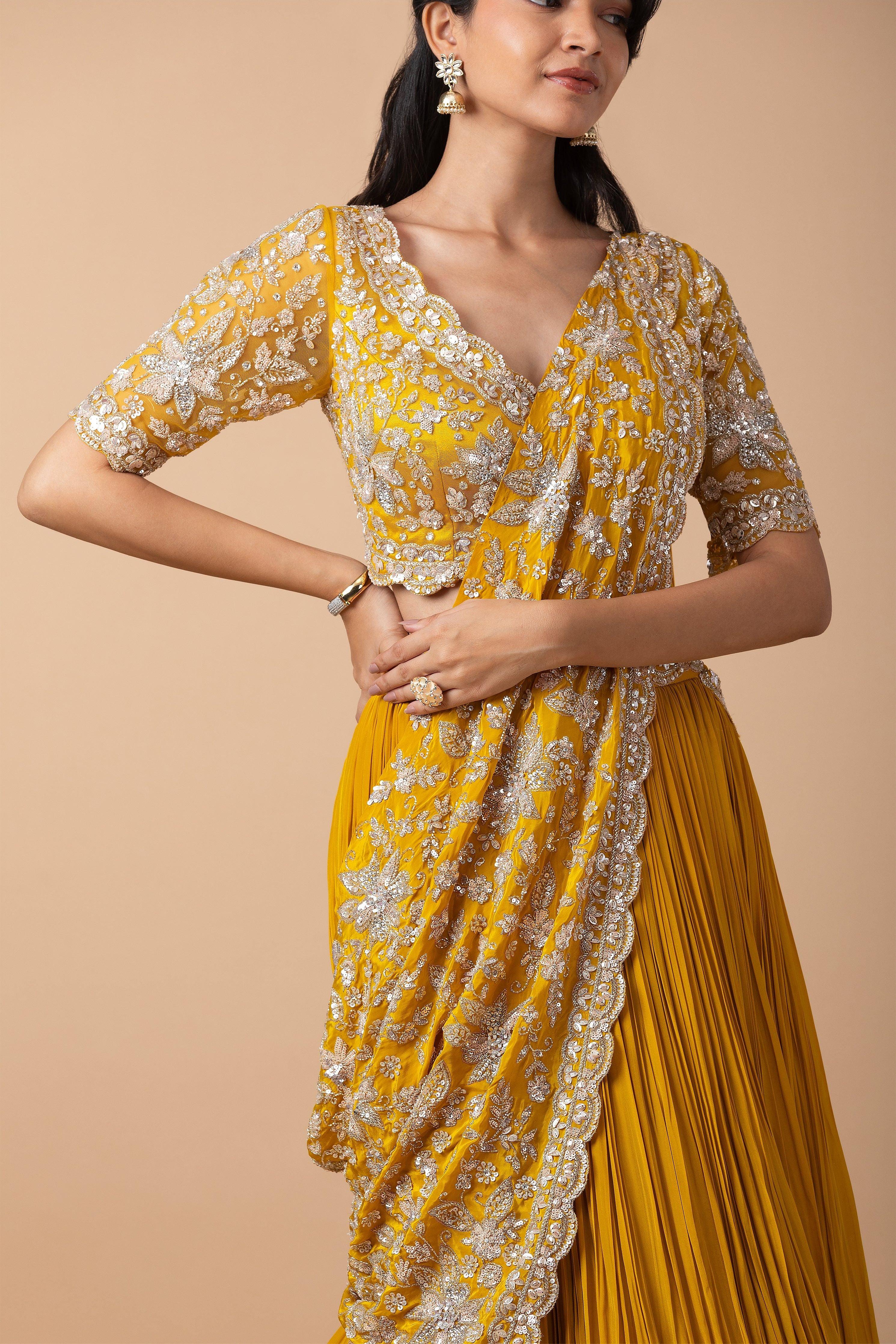 Mustard Yellow Embroidered Lehenga Set - Mokshaa