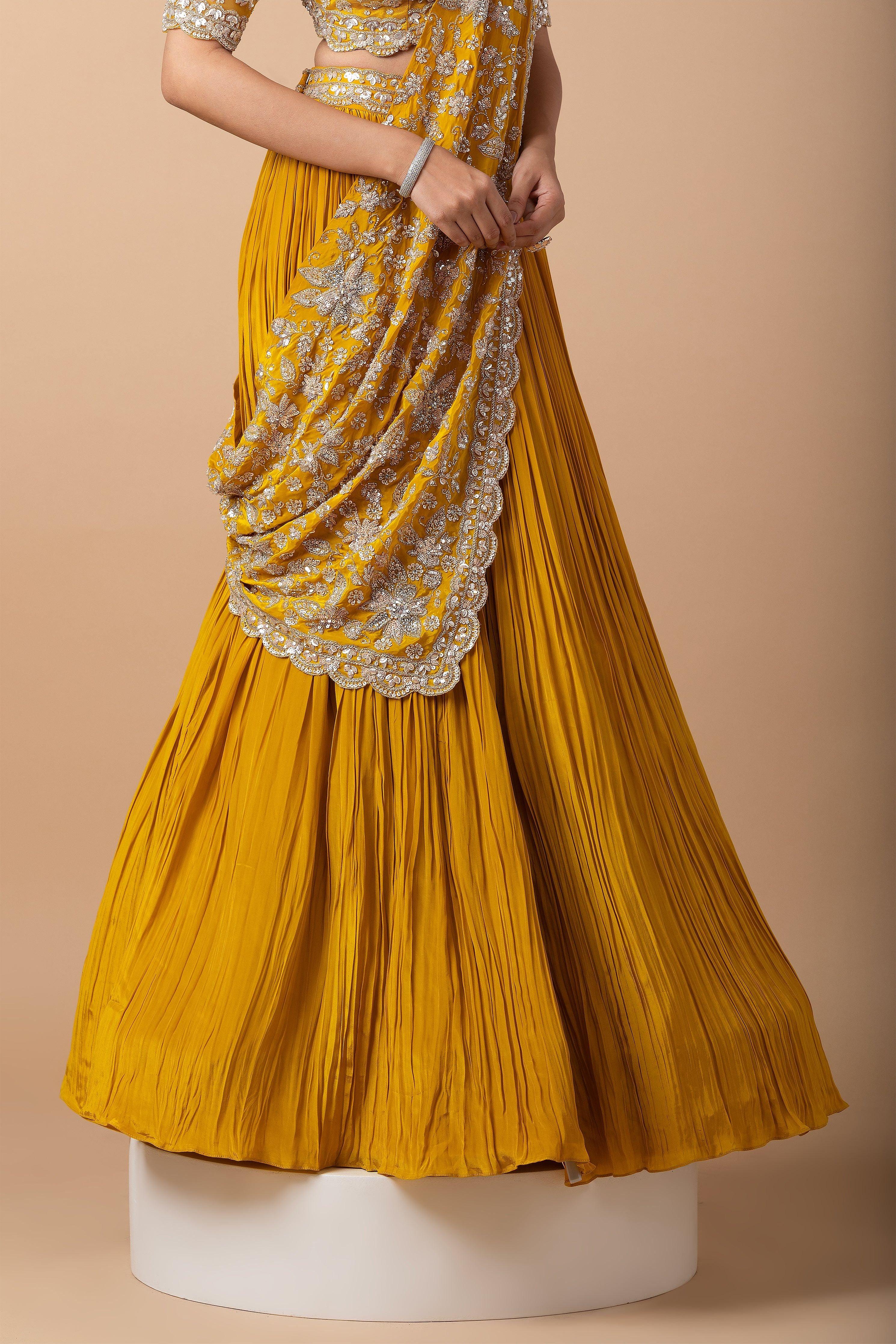 Mustard Yellow Embroidered Lehenga Set - Mokshaa
