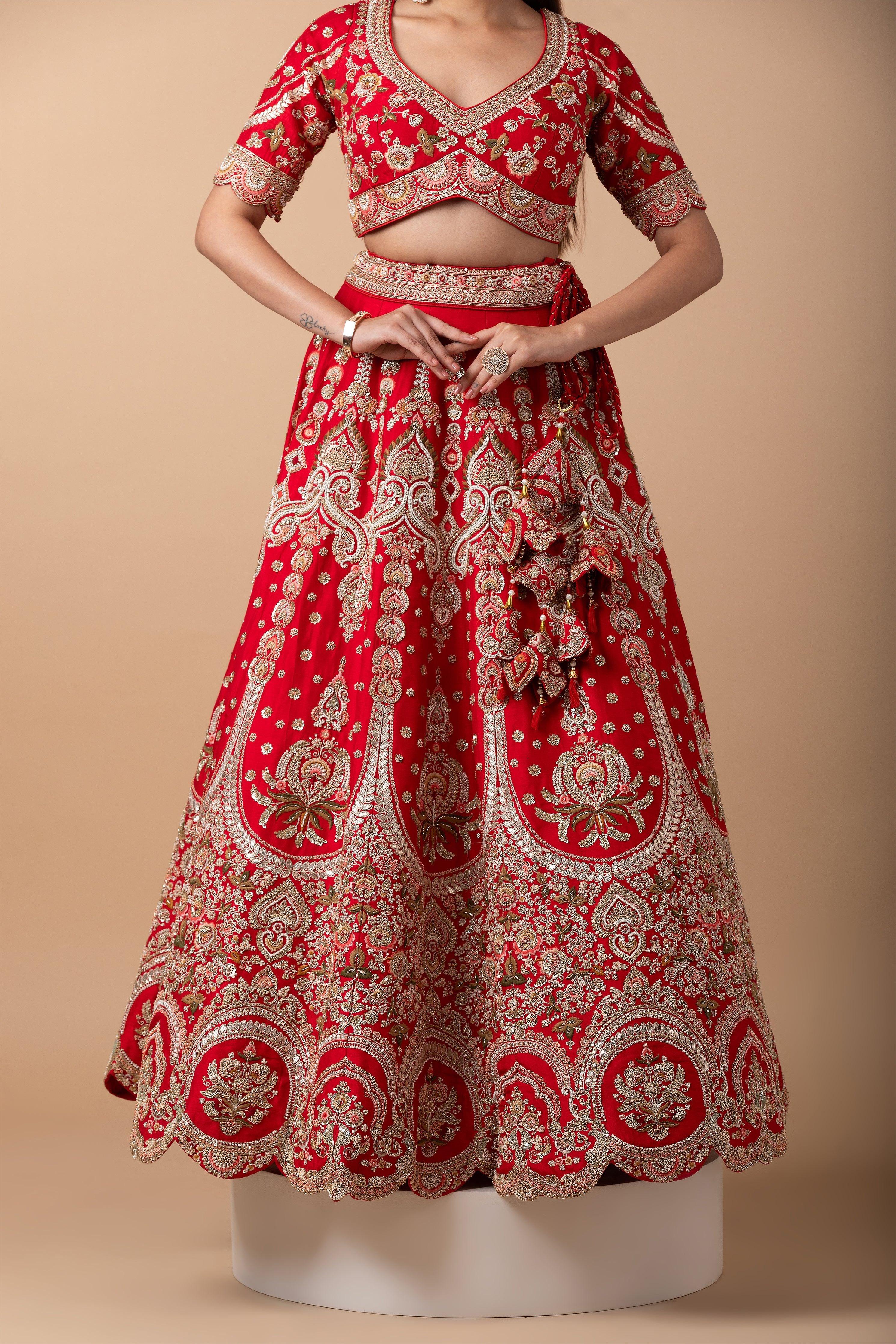 Crimson Red Silk Lehenga Set - Mokshaa