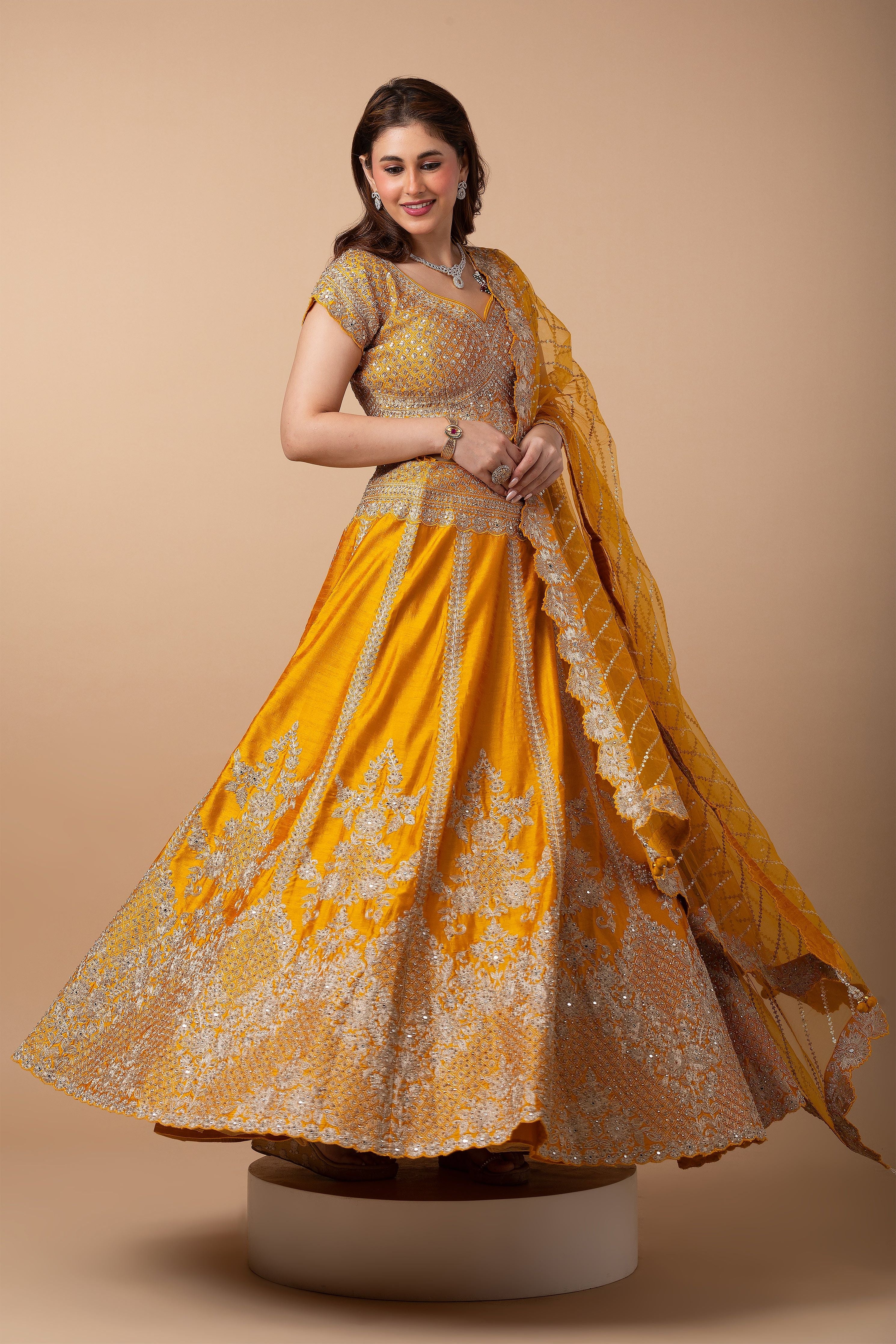 Golden Yellow silk Lehenga Set - Mokshaa