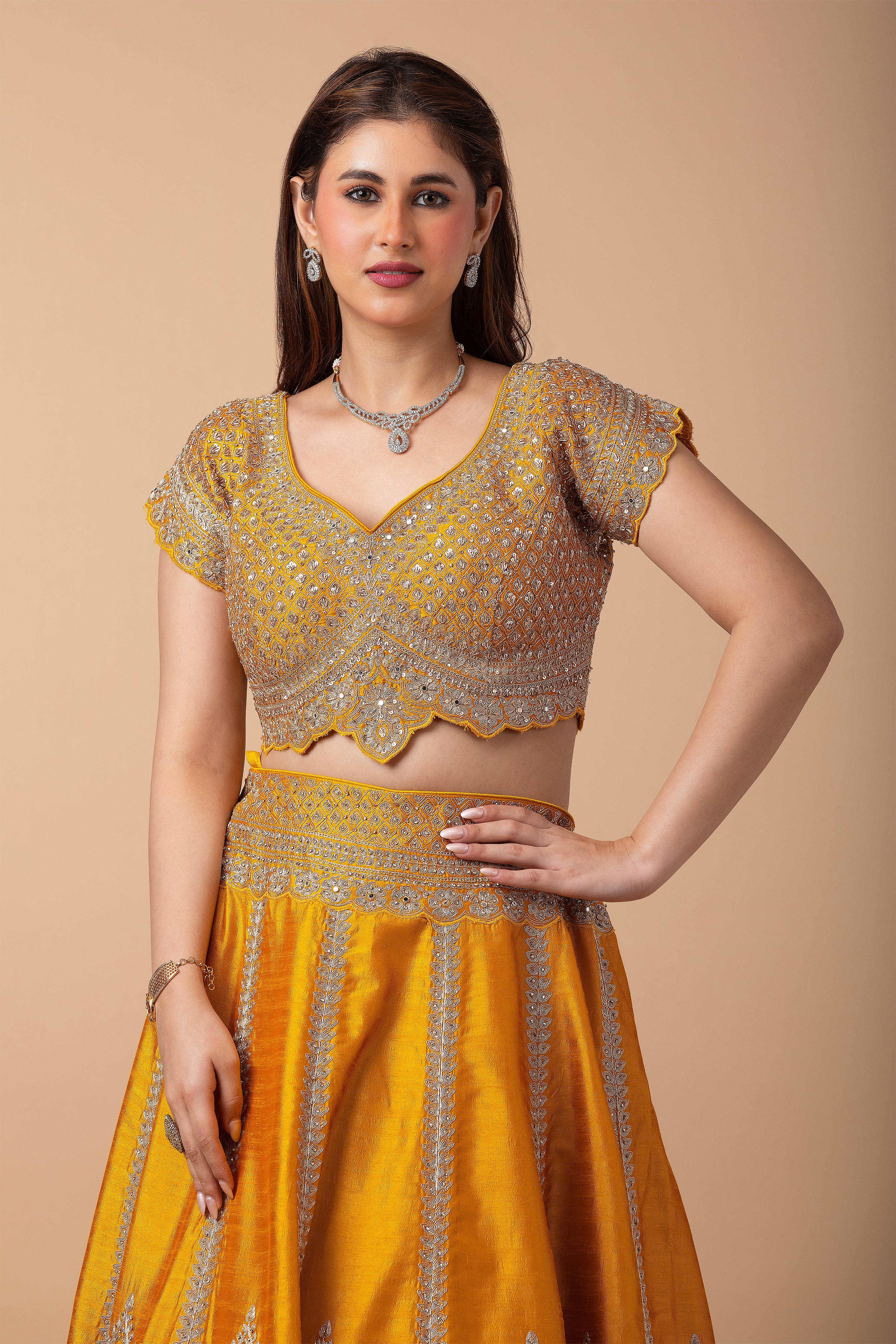 Golden Yellow silk Lehenga Set - Mokshaa