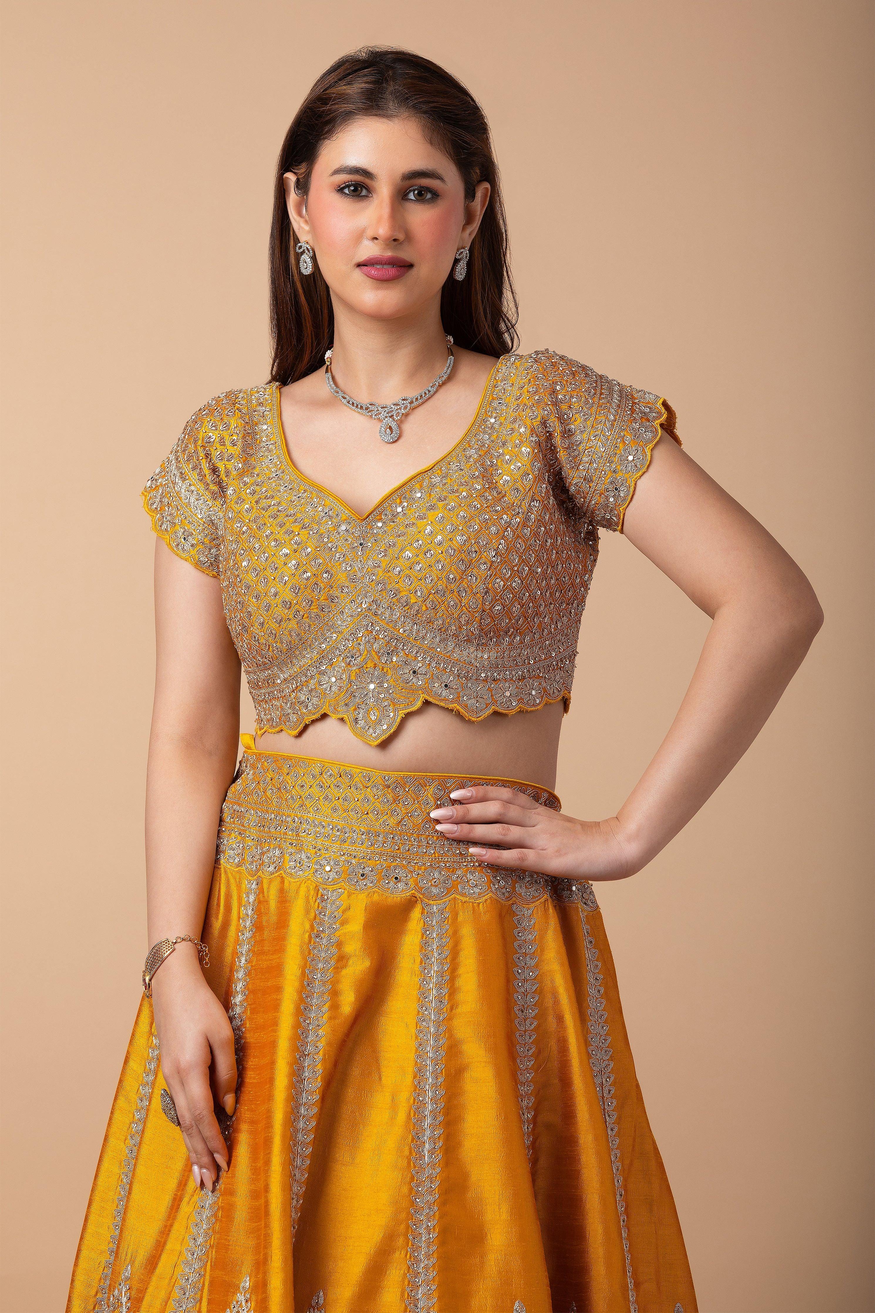 Golden Yellow silk Lehenga Set - Mokshaa