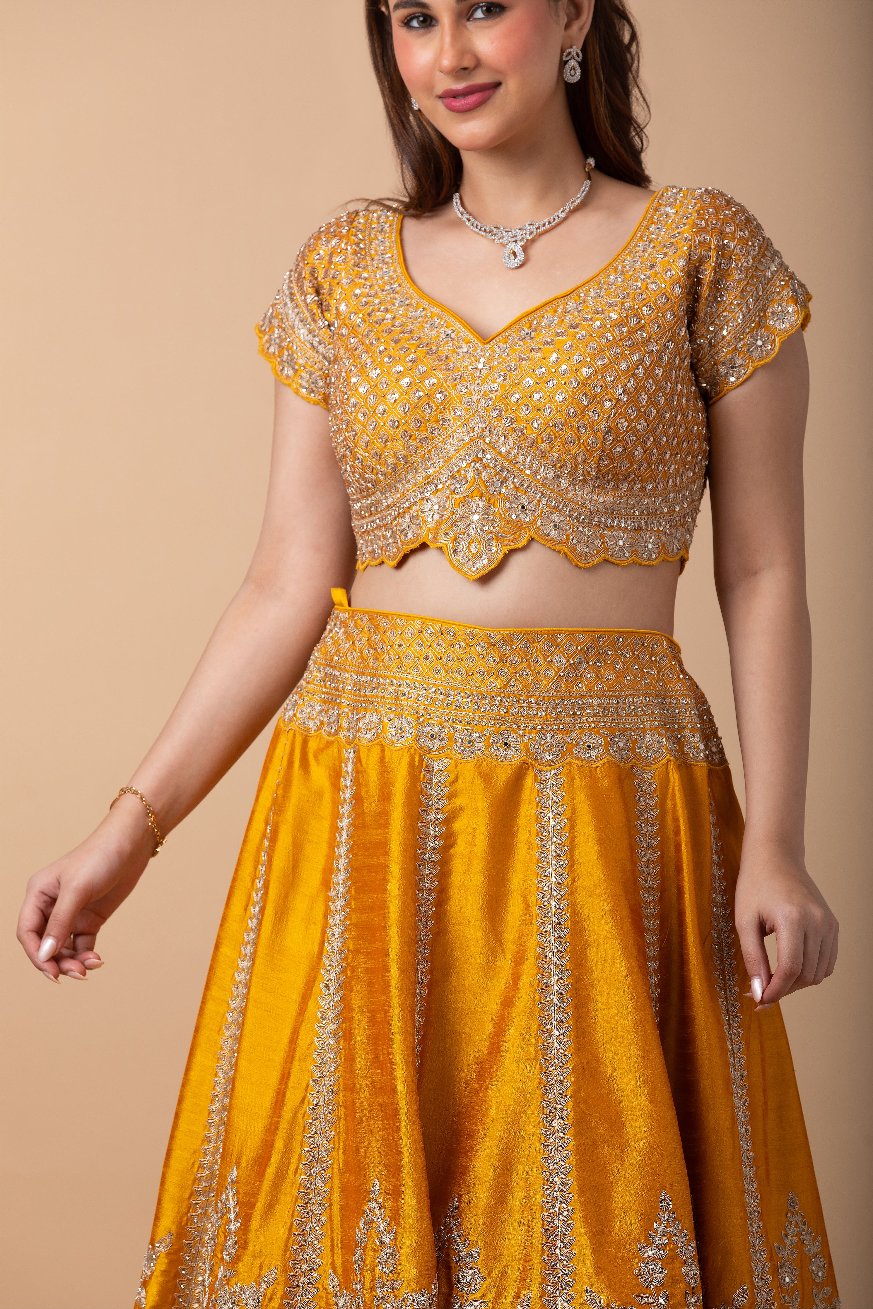 Golden Yellow silk Lehenga Set - Mokshaa