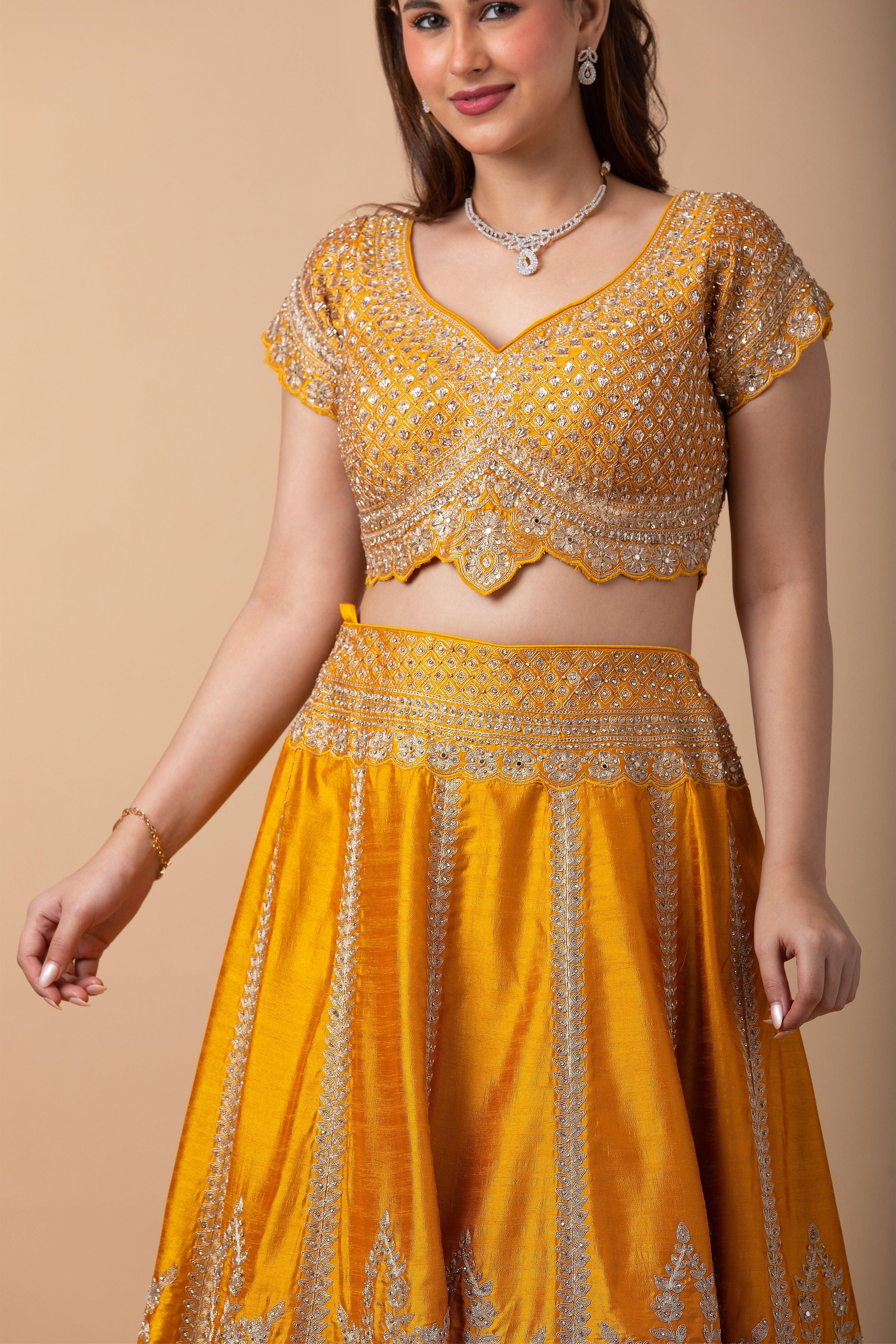 Golden Yellow silk Lehenga Set - Mokshaa