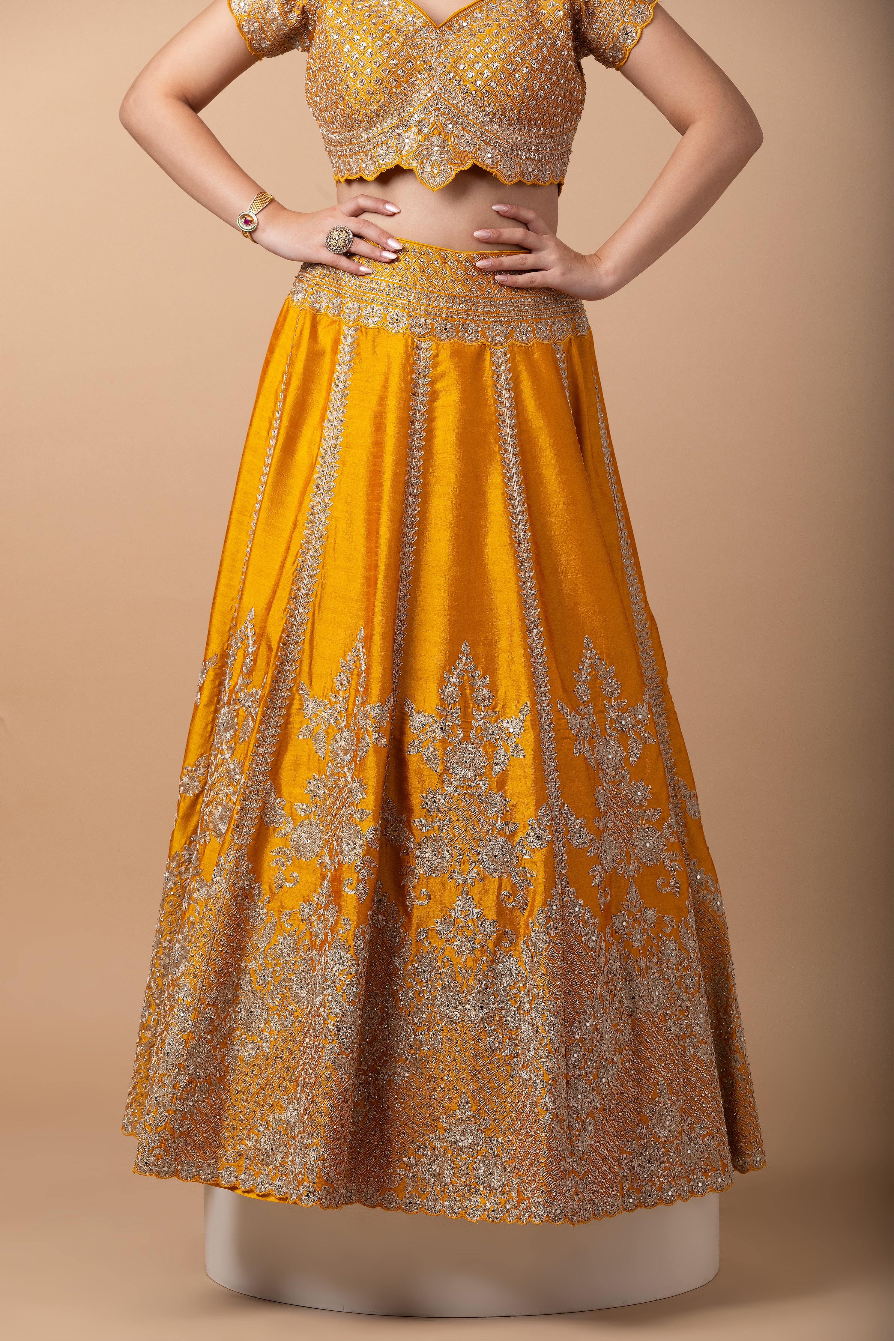 Golden Yellow silk Lehenga Set - Mokshaa