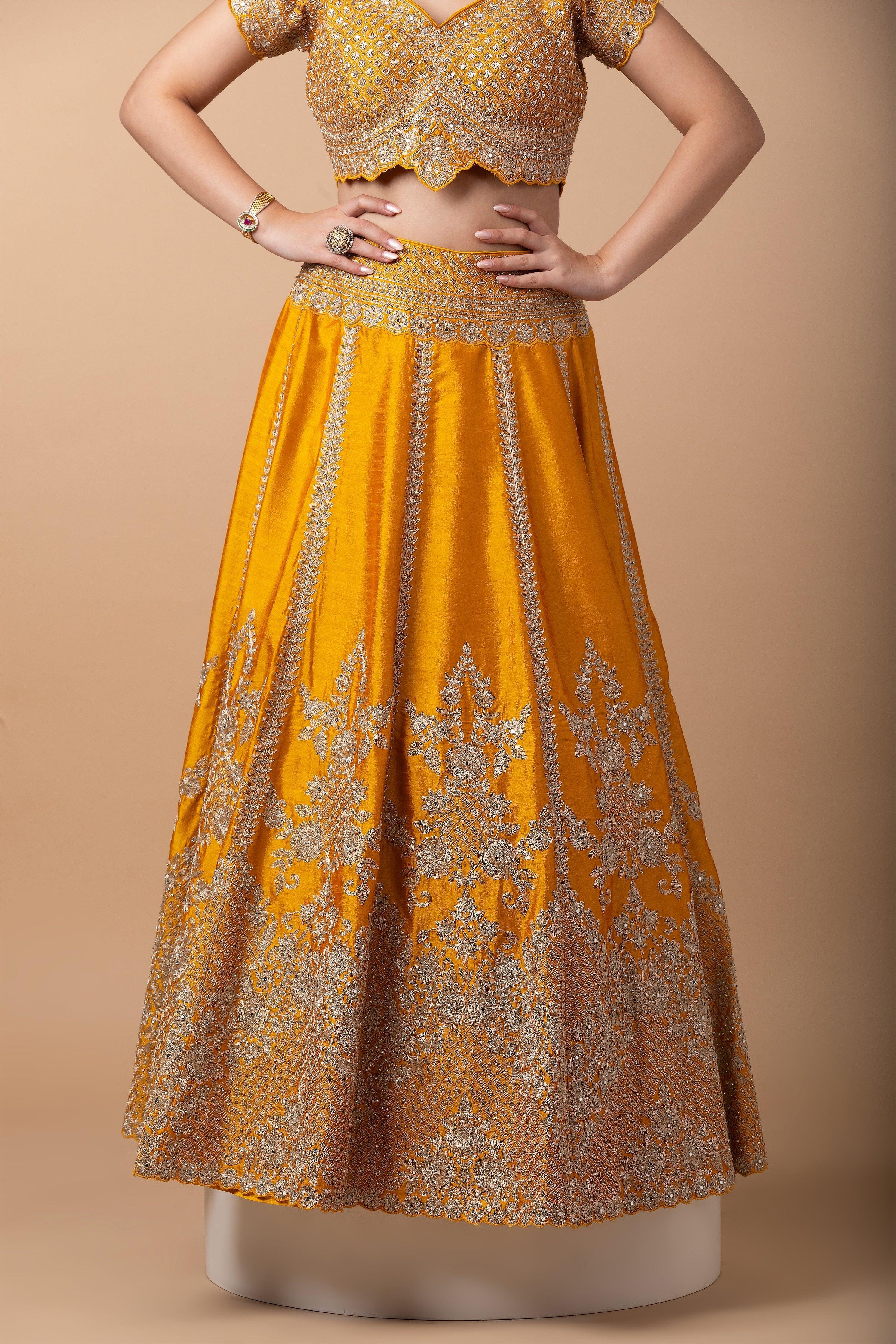 Golden Yellow silk Lehenga Set - Mokshaa
