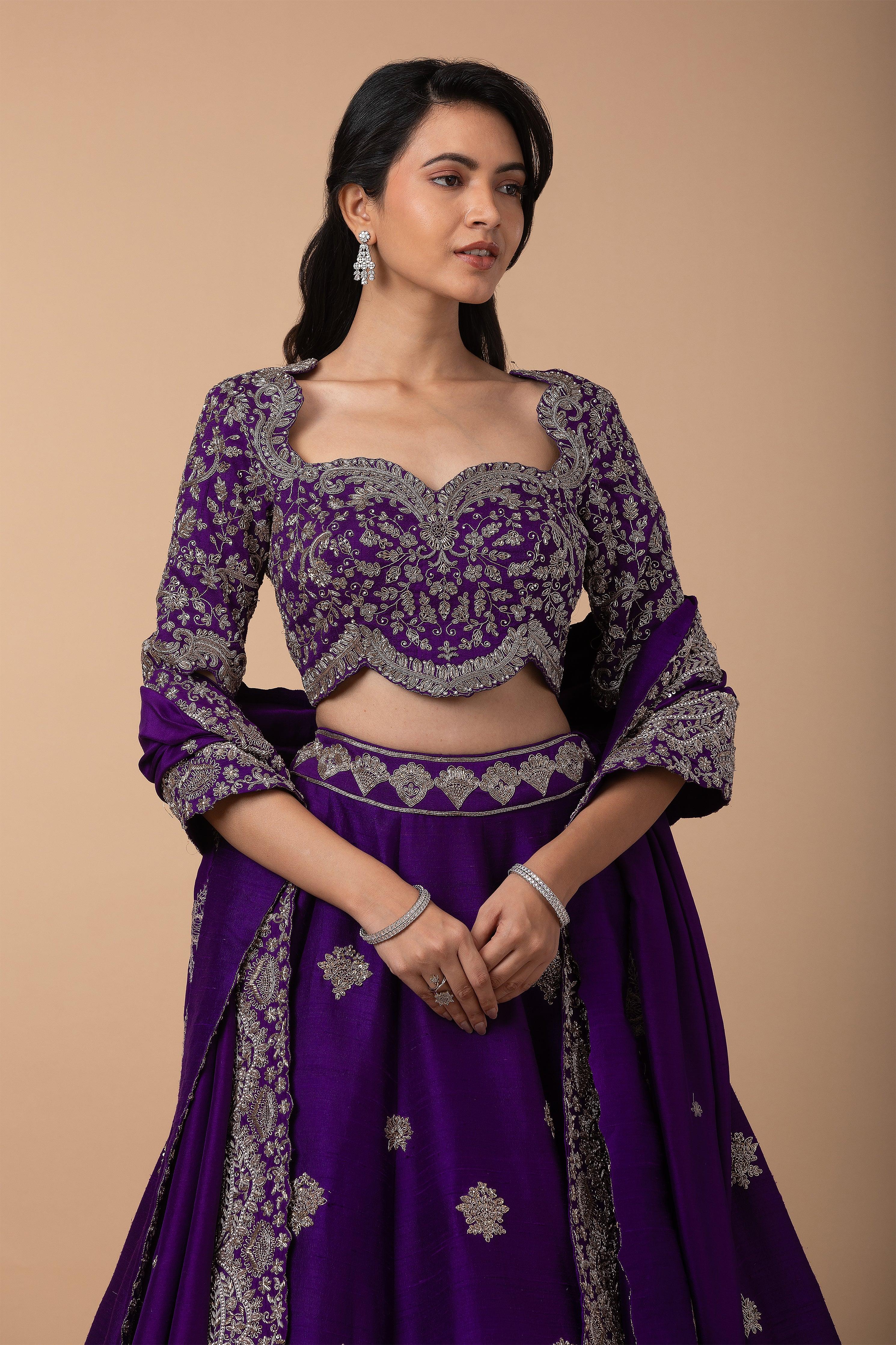Deep Purple silk Lehenga Set - Mokshaa