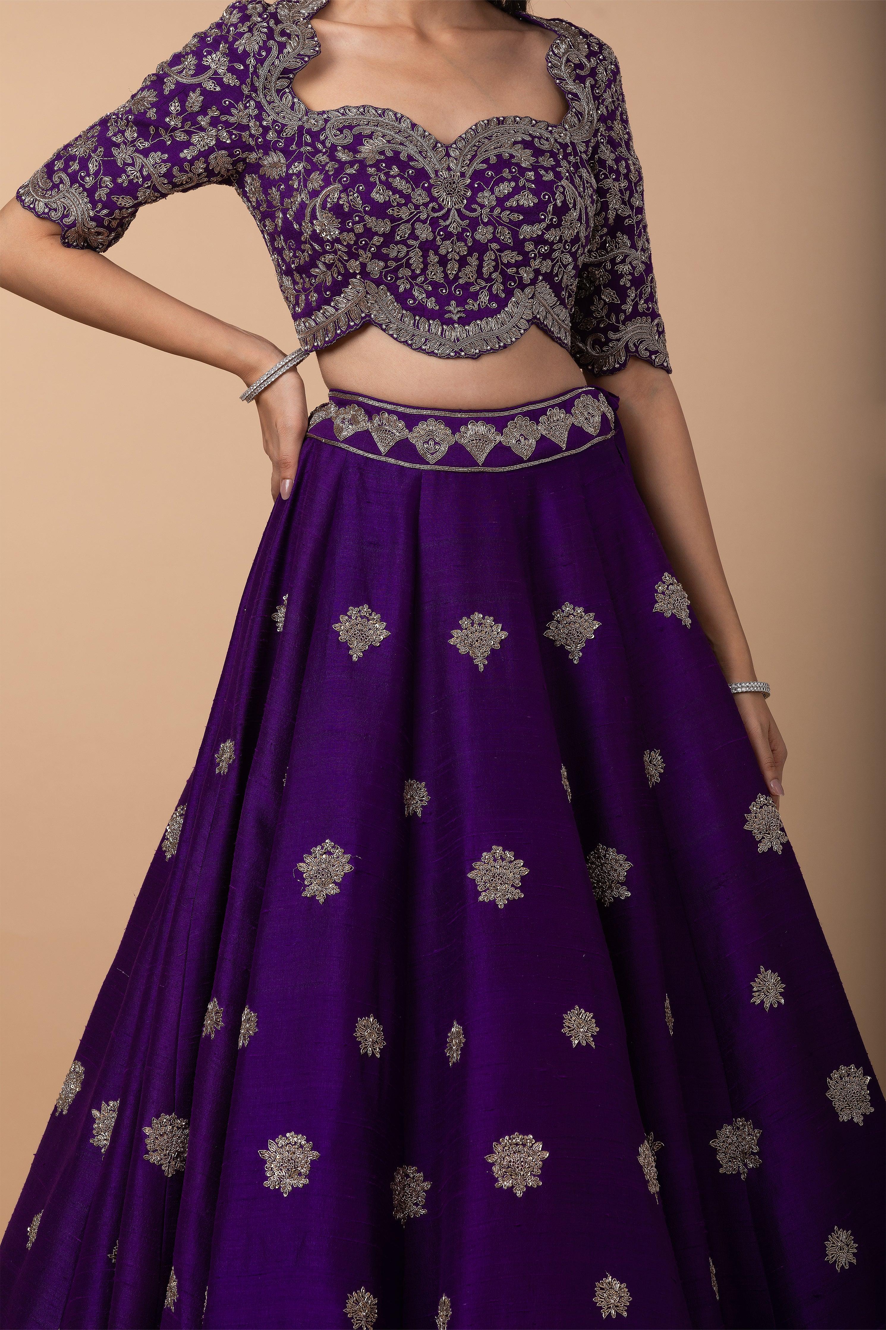 Deep Purple silk Lehenga Set - Mokshaa