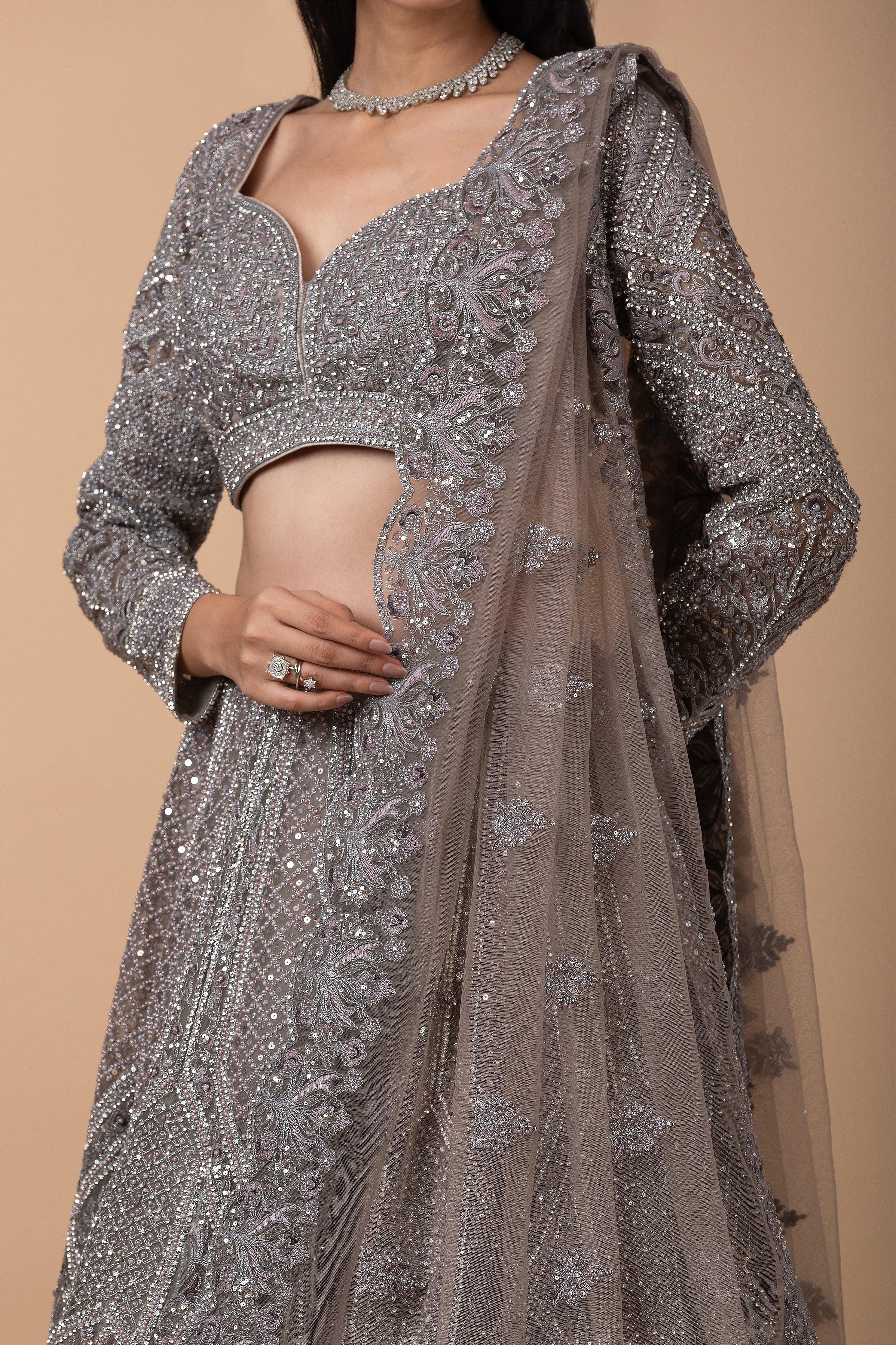 Ash grey Lehenga Set - Mokshaa