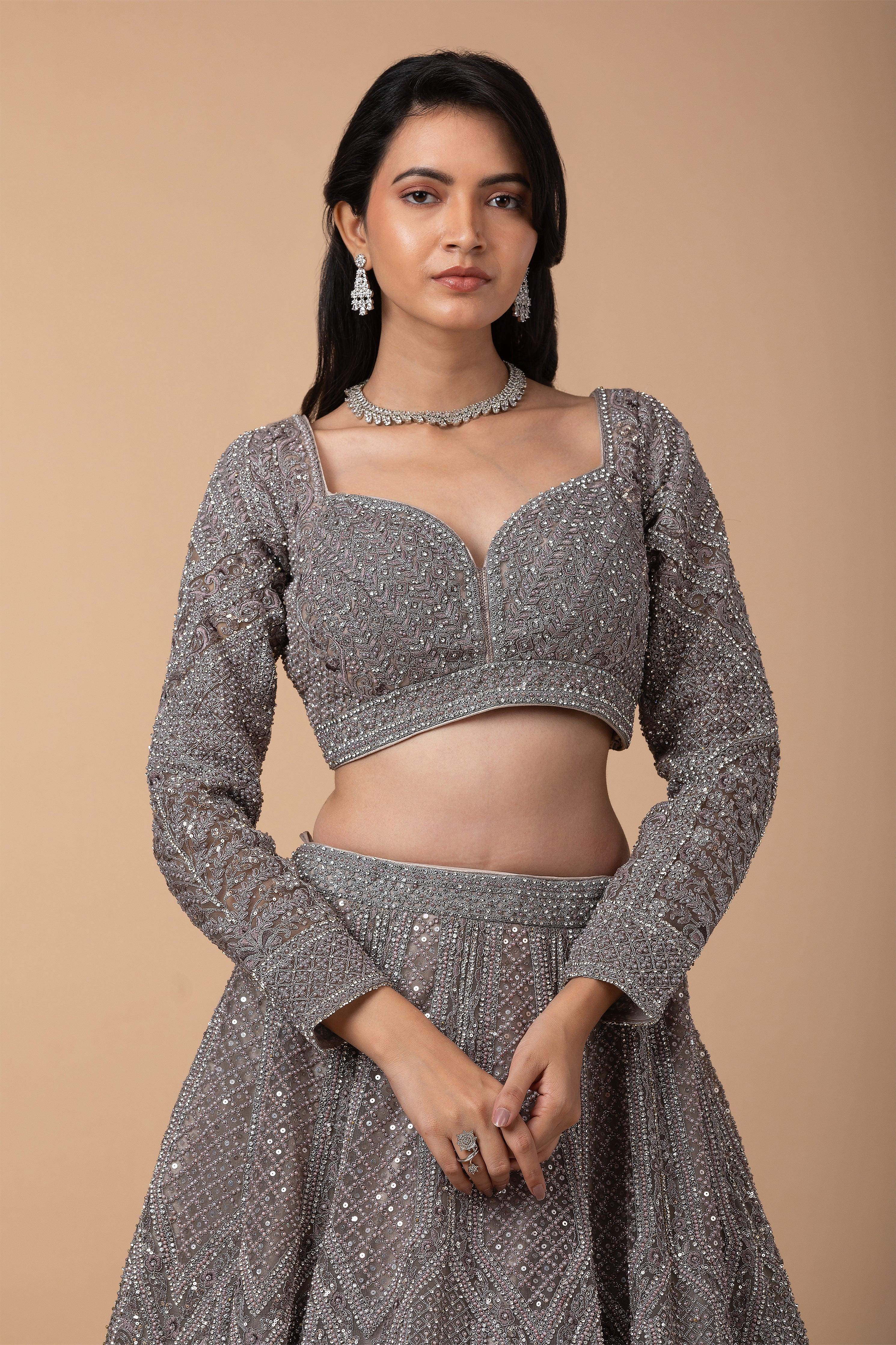 Ash grey Lehenga Set - Mokshaa