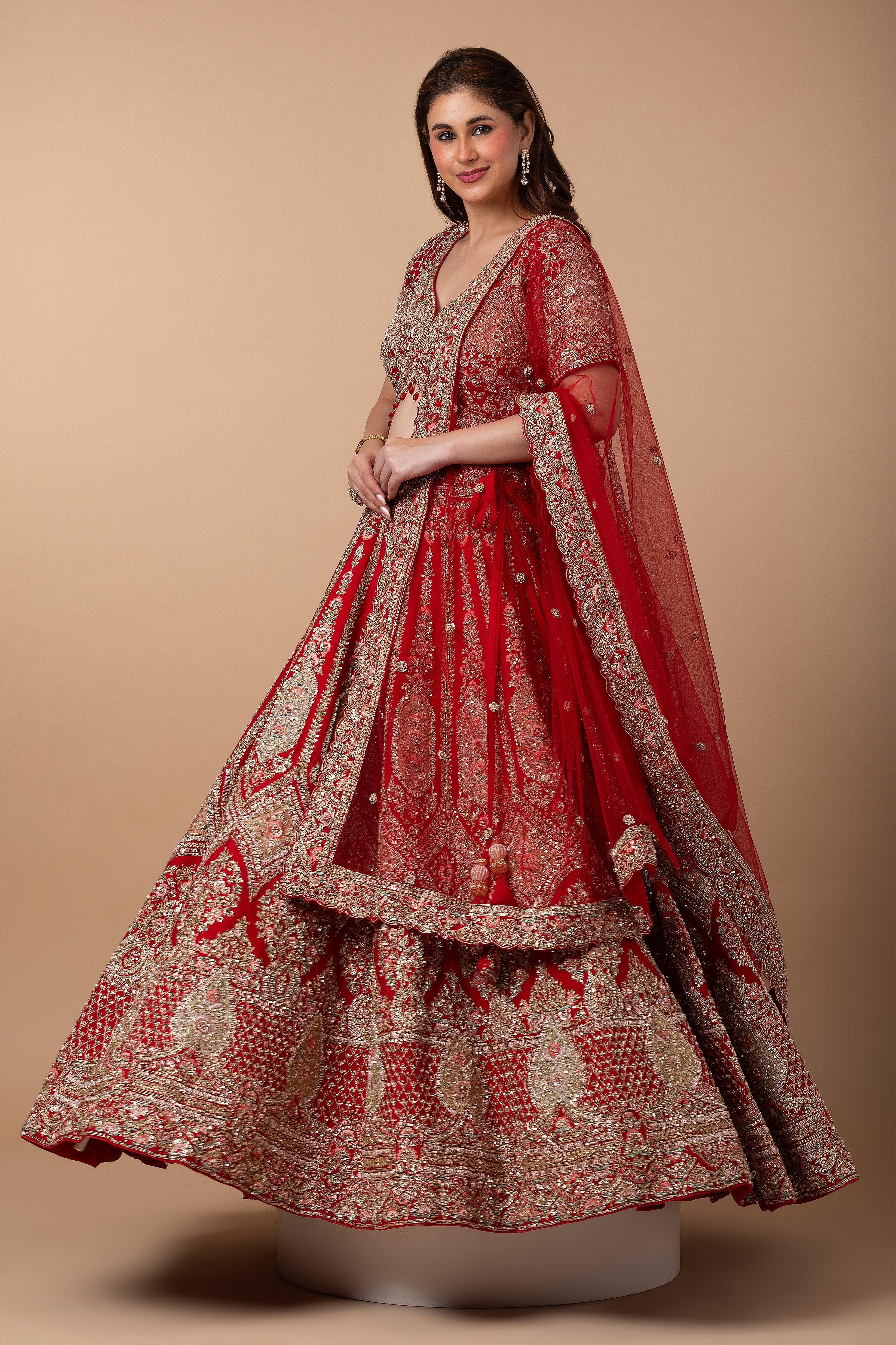 Regal Red Bridal Lehenga set Mokshaa
