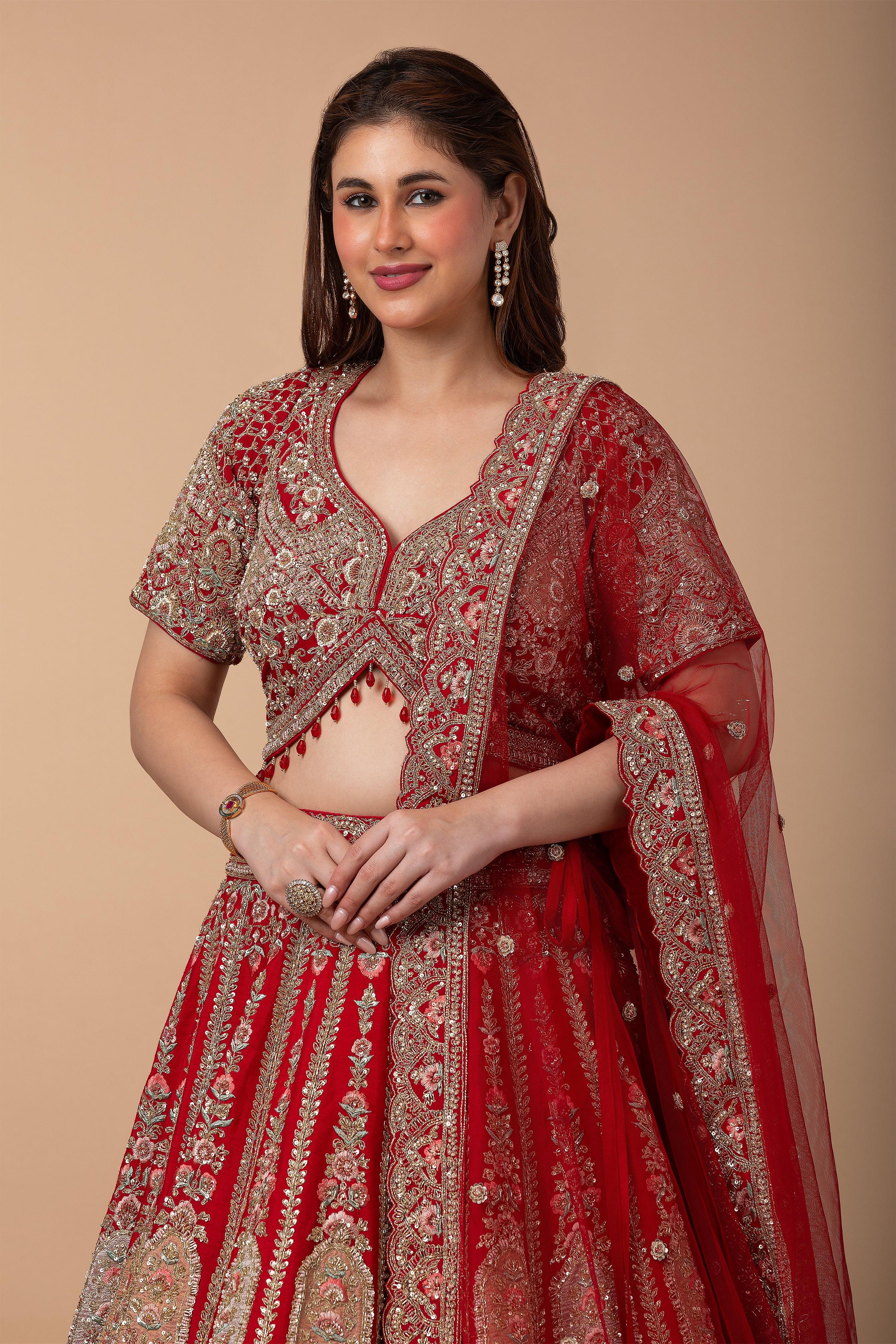 Regal Red Bridal Lehenga set Mokshaa