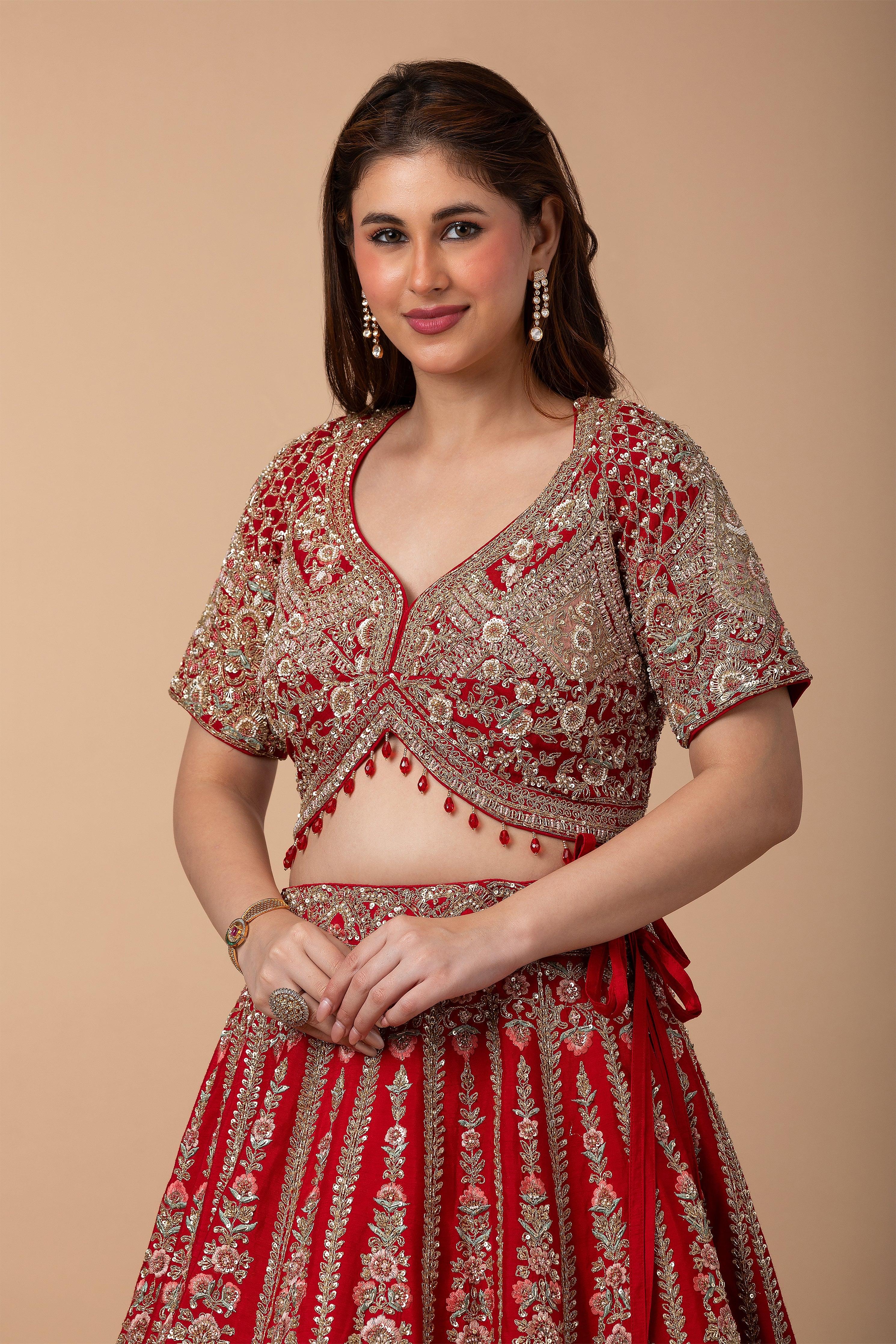 Regal Red Bridal Lehenga set Mokshaa