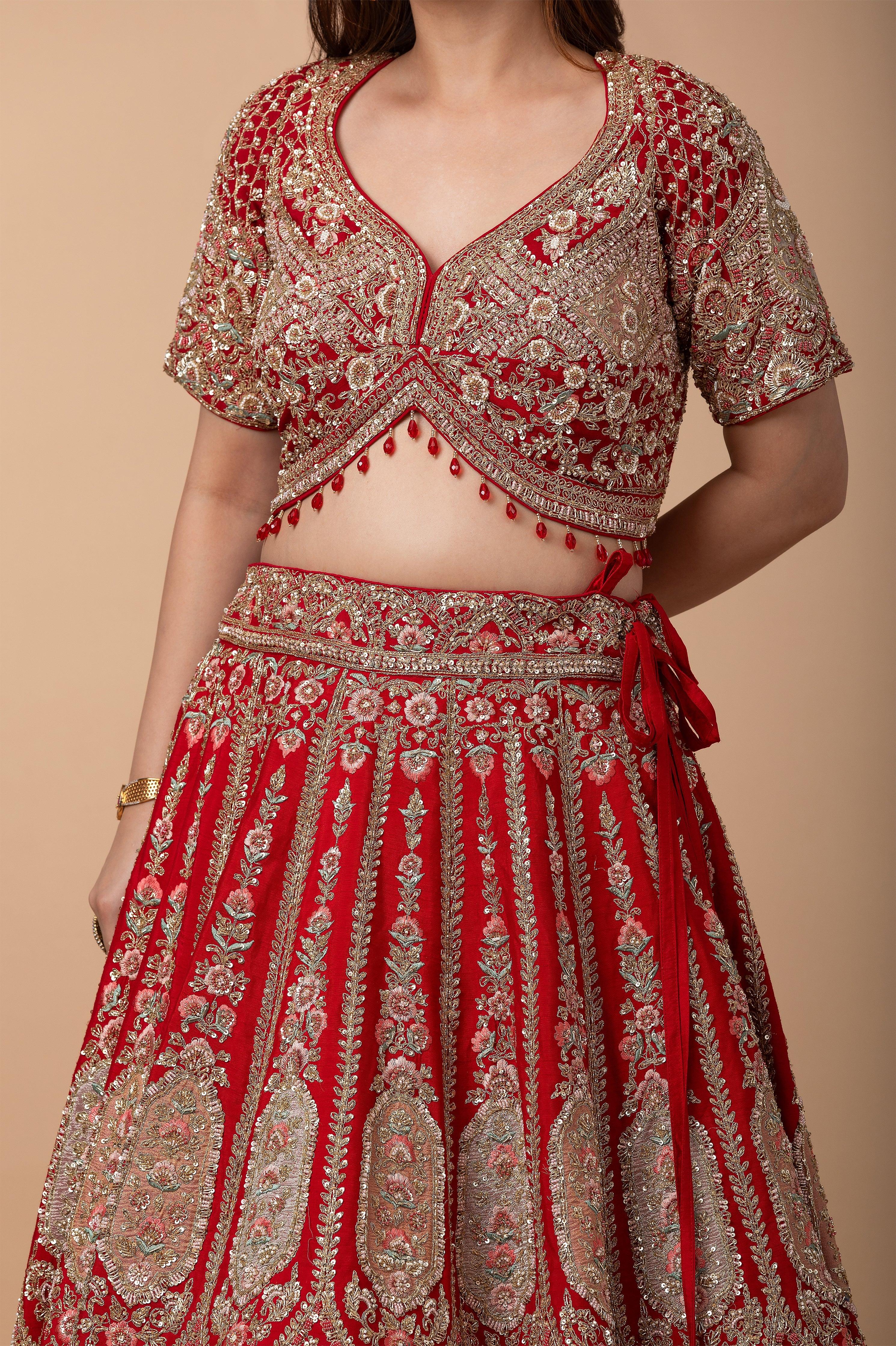 Regal Red Bridal Lehenga set Mokshaa