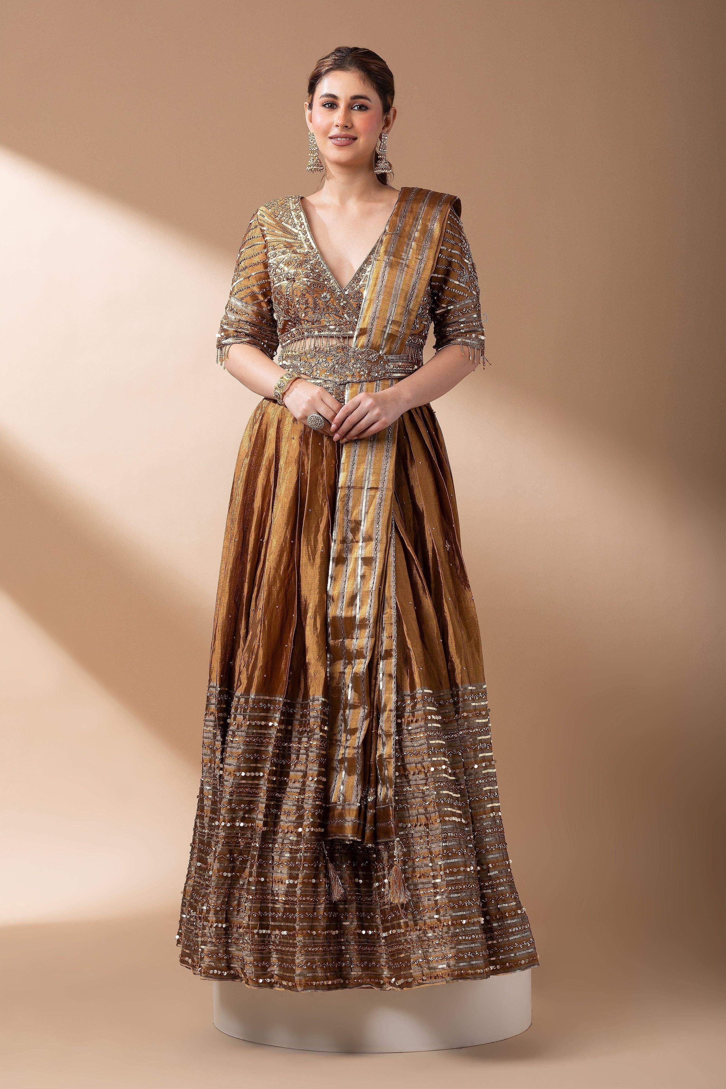 Antique Gold Mirror Work Lehenga Set  Mokshaa