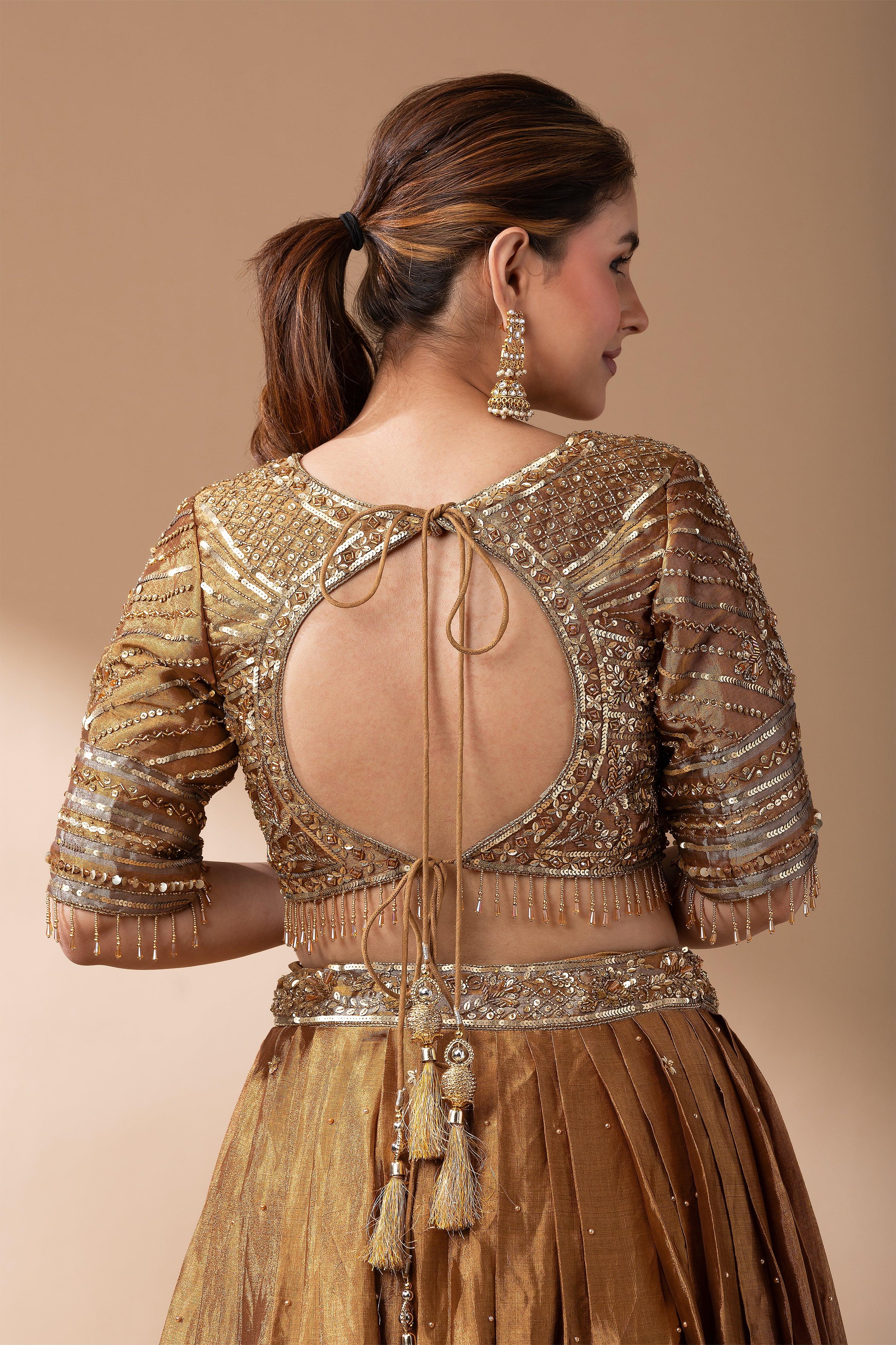 Antique Gold Mirror Work Lehenga Set  Mokshaa