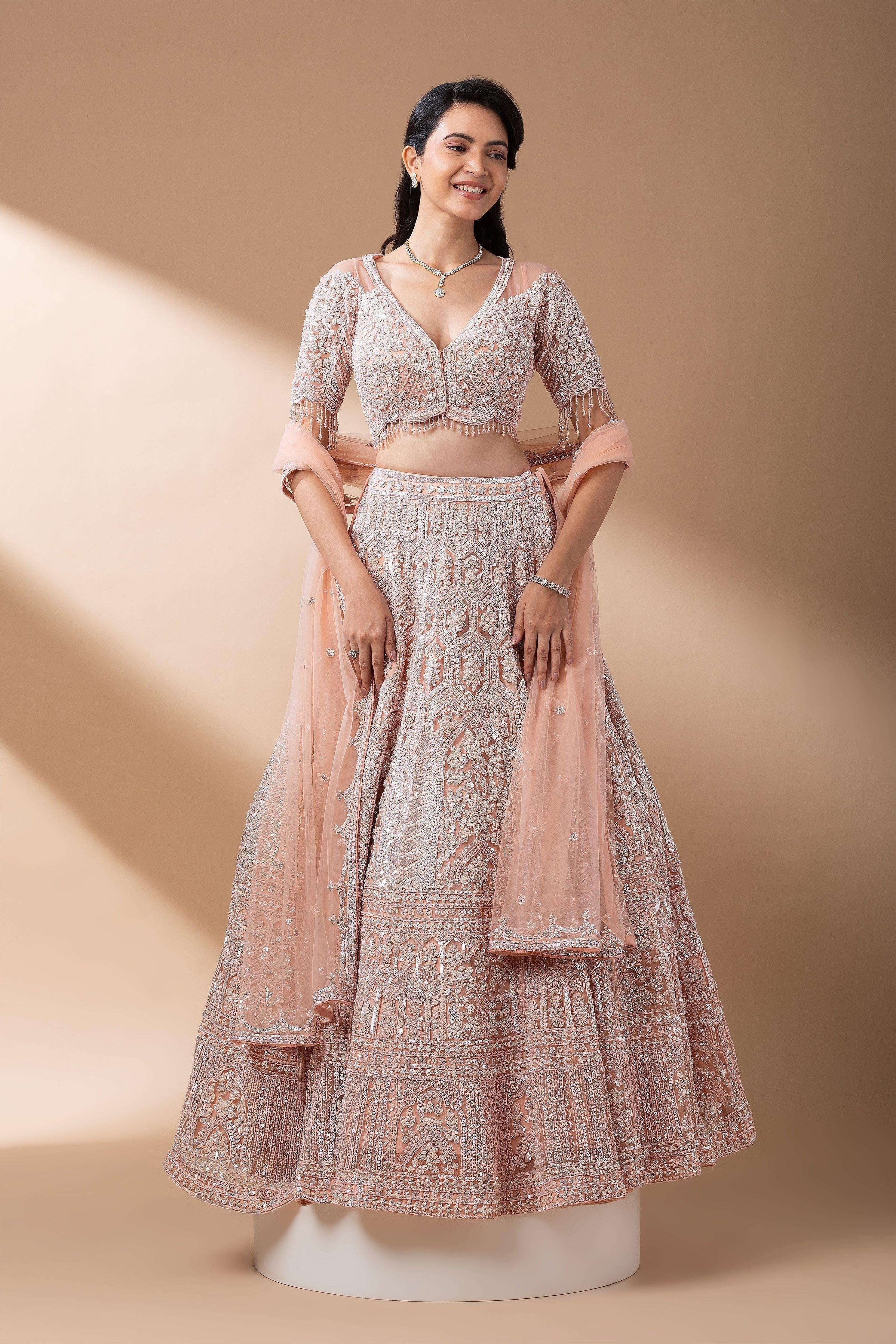 Blush Pink Sequin Embroidered Lehenga Set Mokshaa