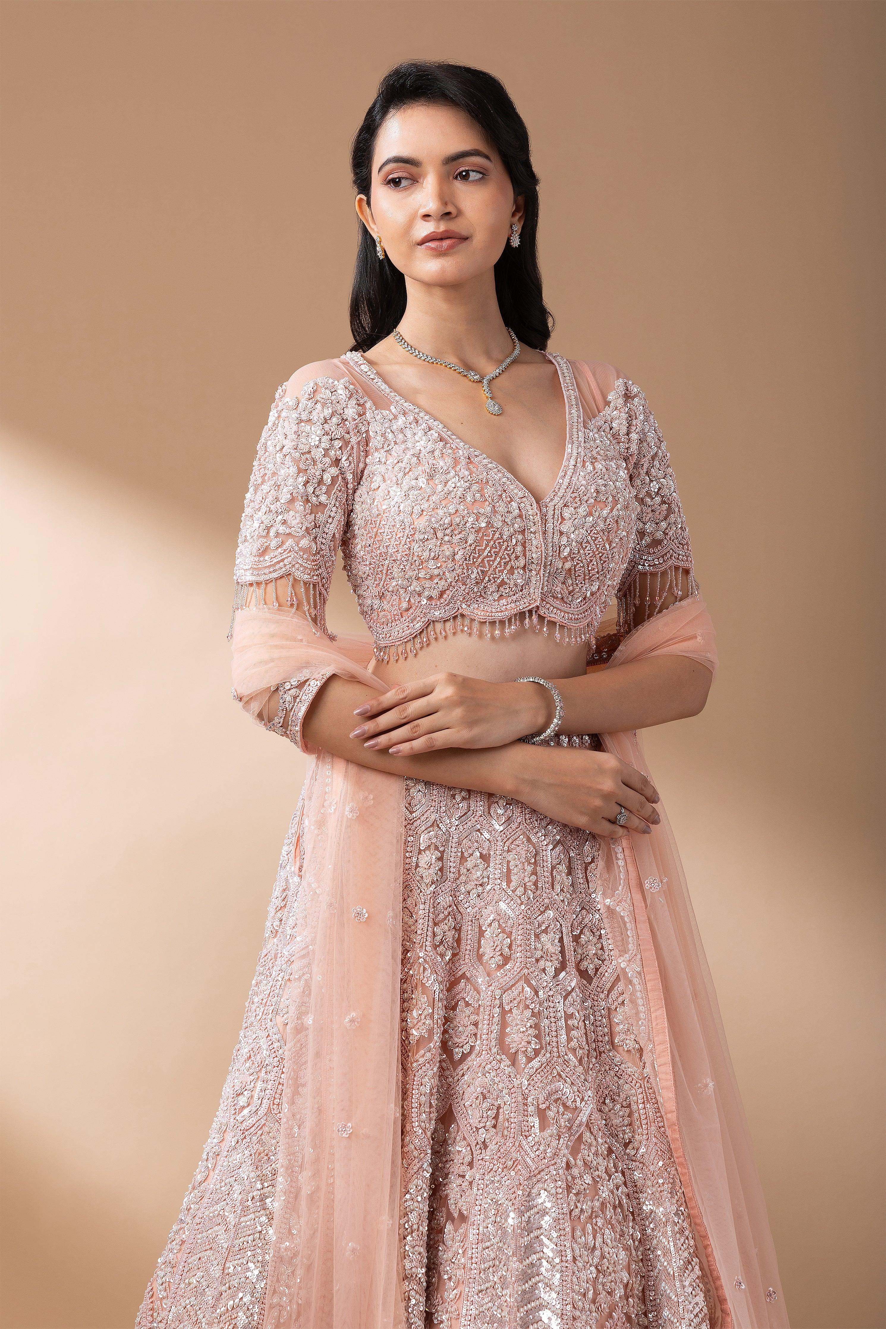 Blush Pink Sequin Embroidered Lehenga Set Mokshaa