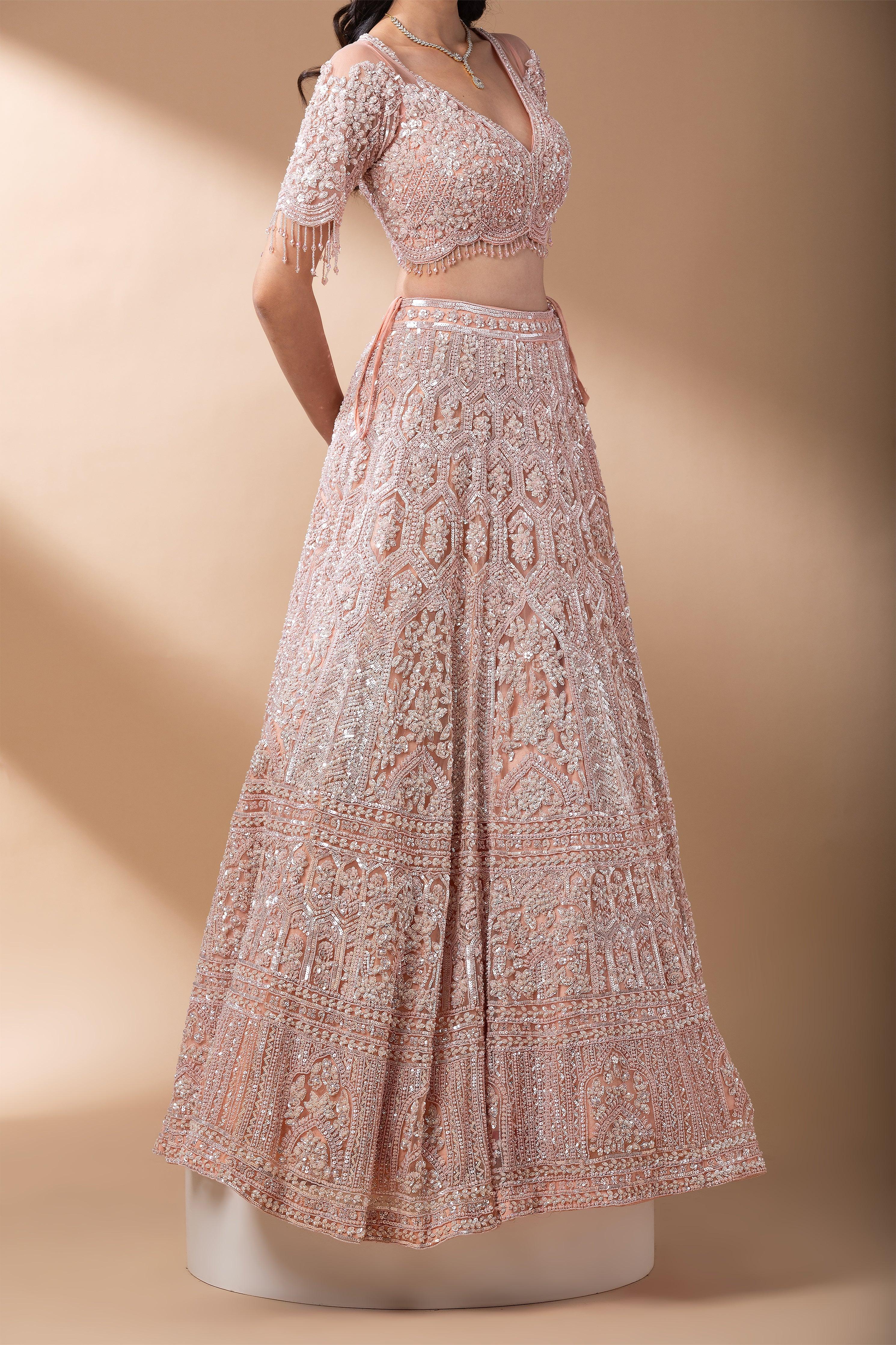 Blush Pink Sequin Embroidered Lehenga Set Mokshaa