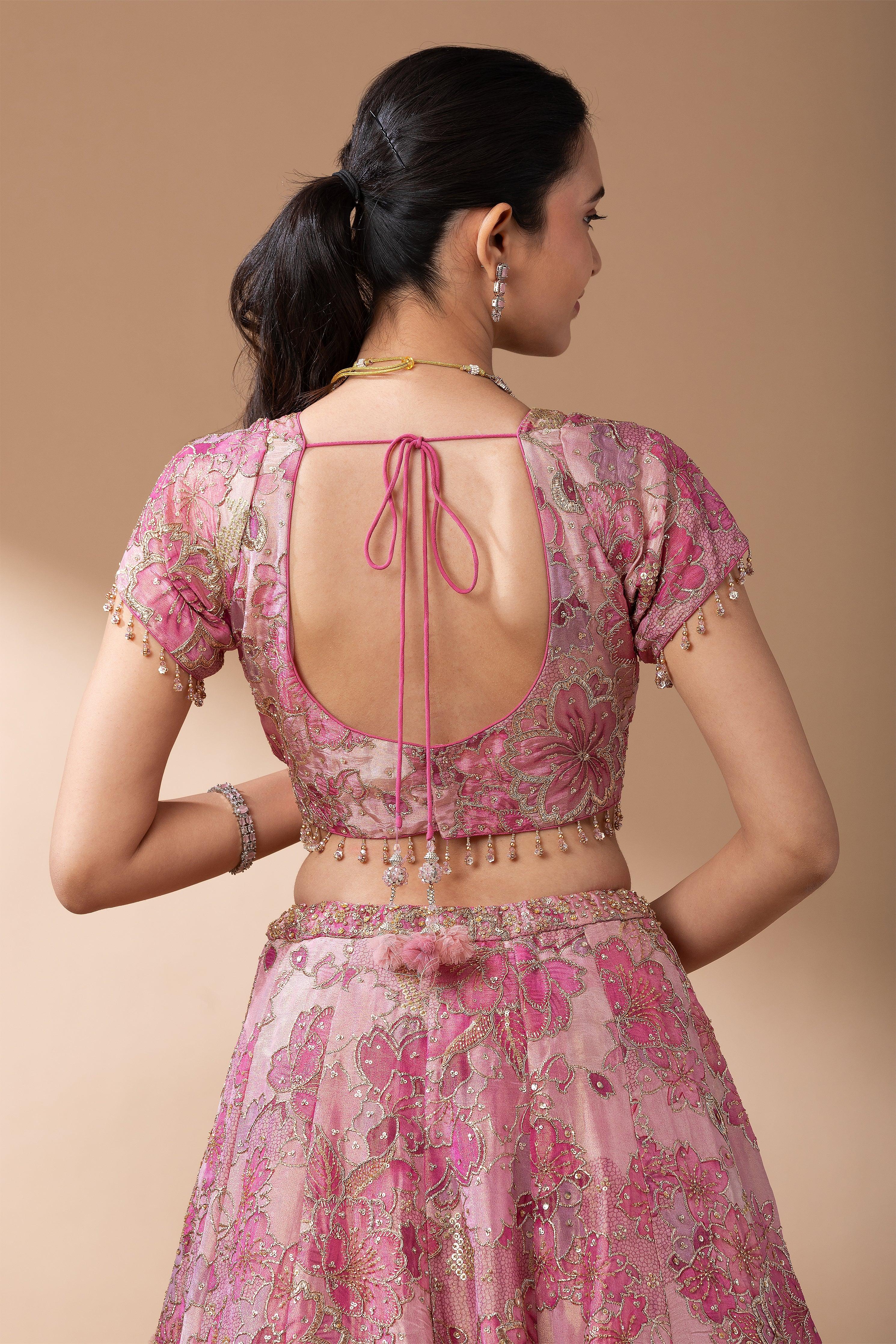 Blush Pink Floral Embroidered Lehenga Set  Mokshaa