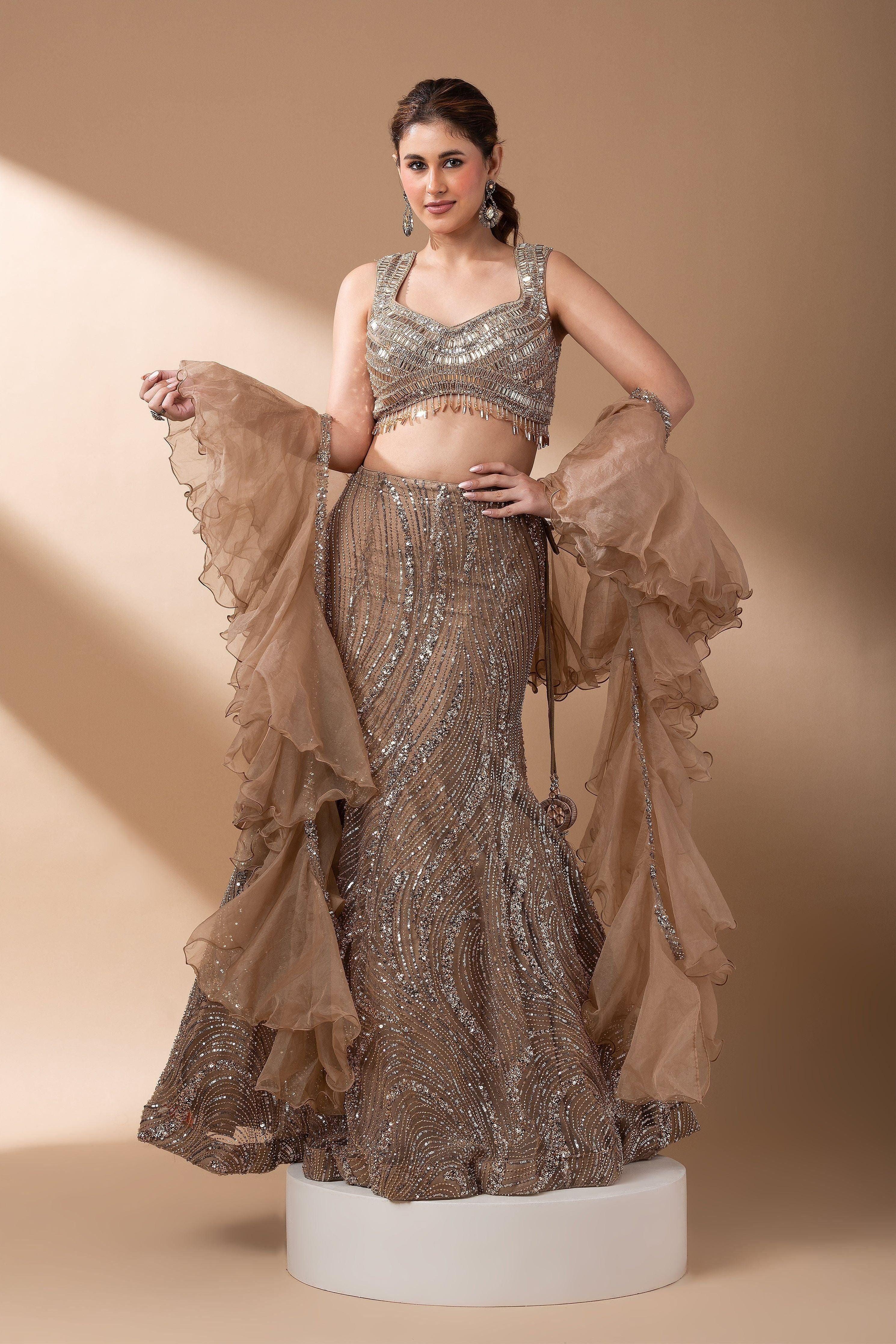 Luxe Gold Sequined Lehenga Set Mokshaa