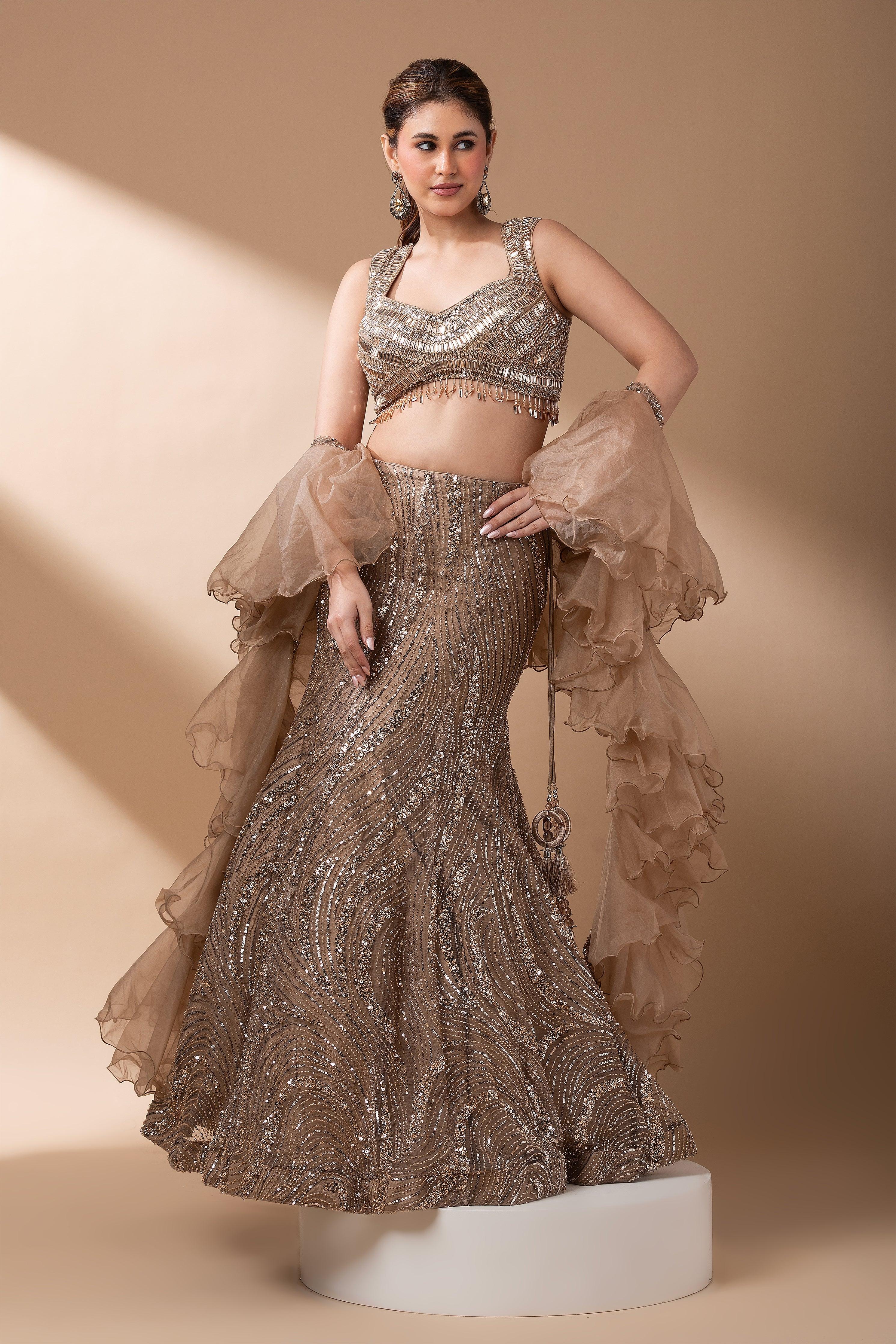 Luxe Gold Sequined Lehenga Set Mokshaa