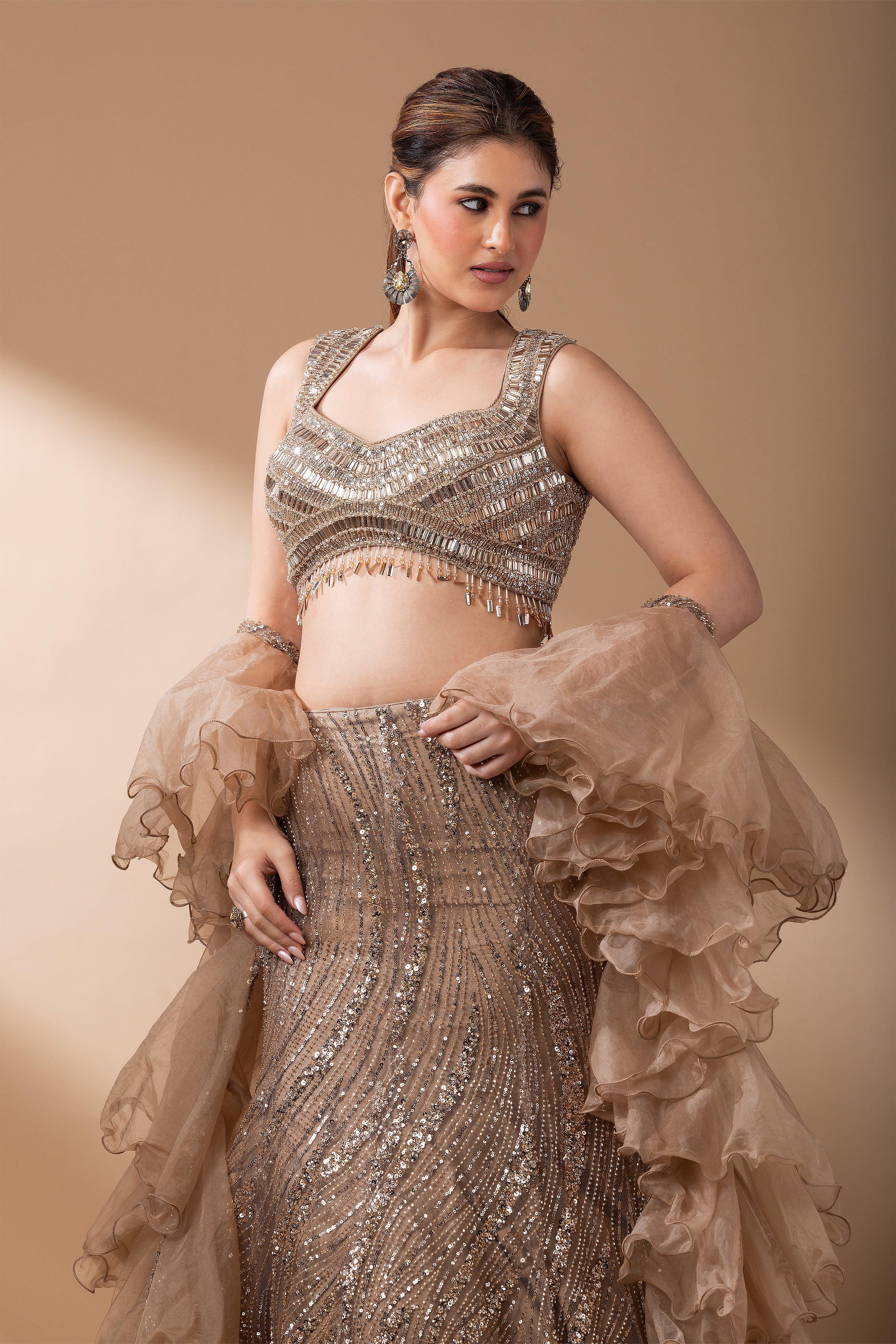 Luxe Gold Sequined Lehenga Set Mokshaa