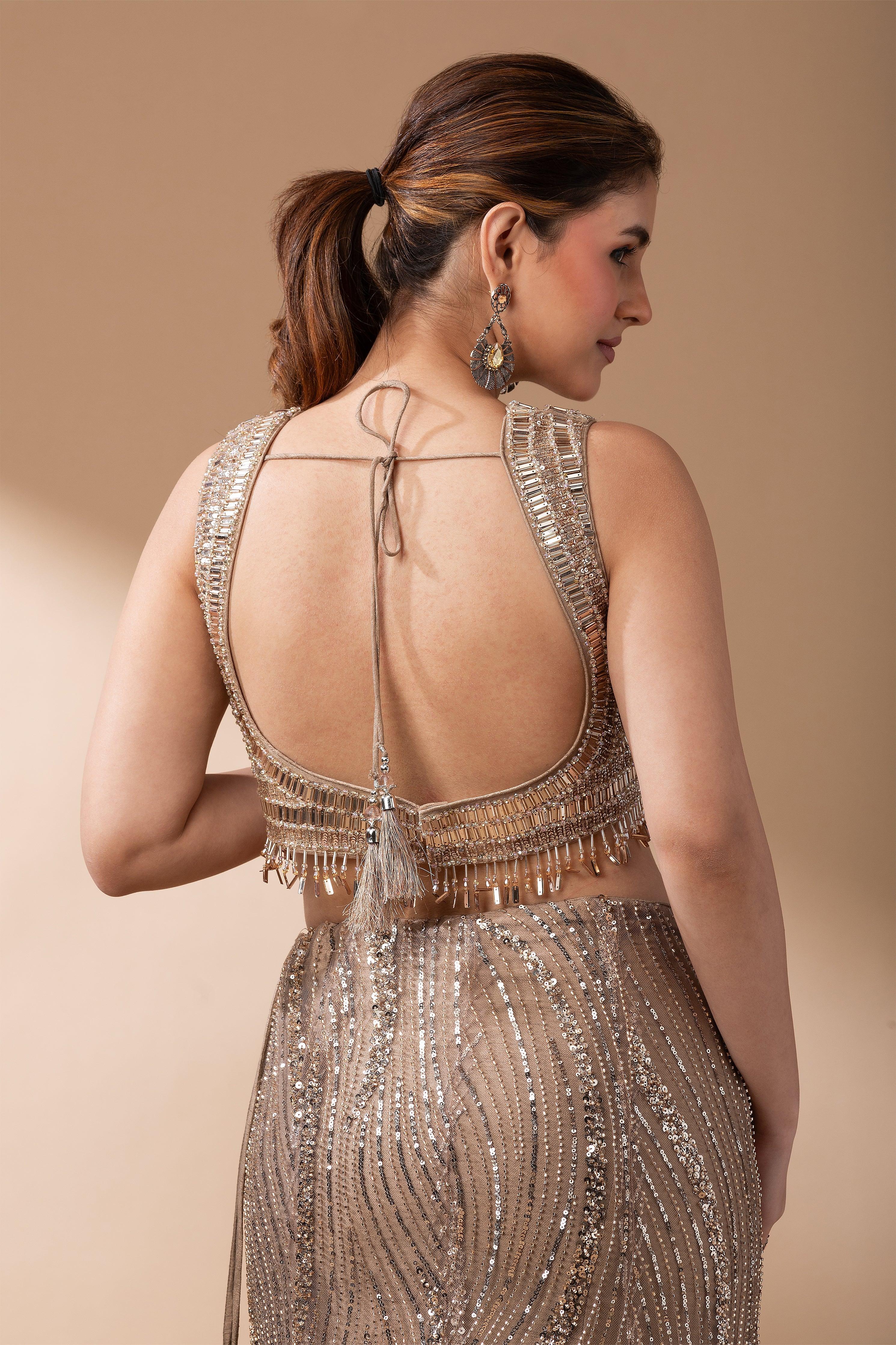 Luxe Gold Sequined Lehenga Set Mokshaa