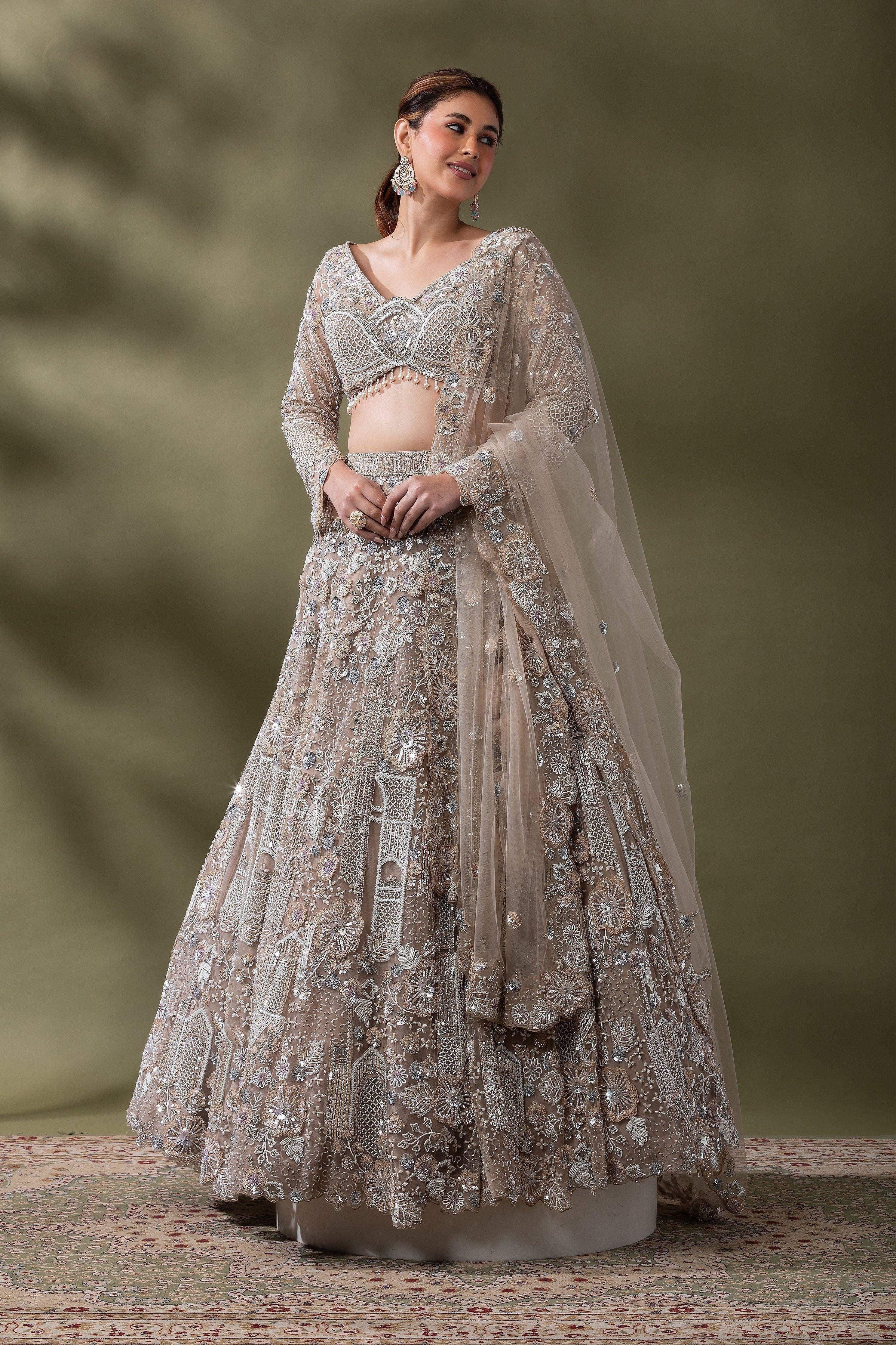 Champagne Gold Embroidered Bridal Lehenga Set Mokshaa