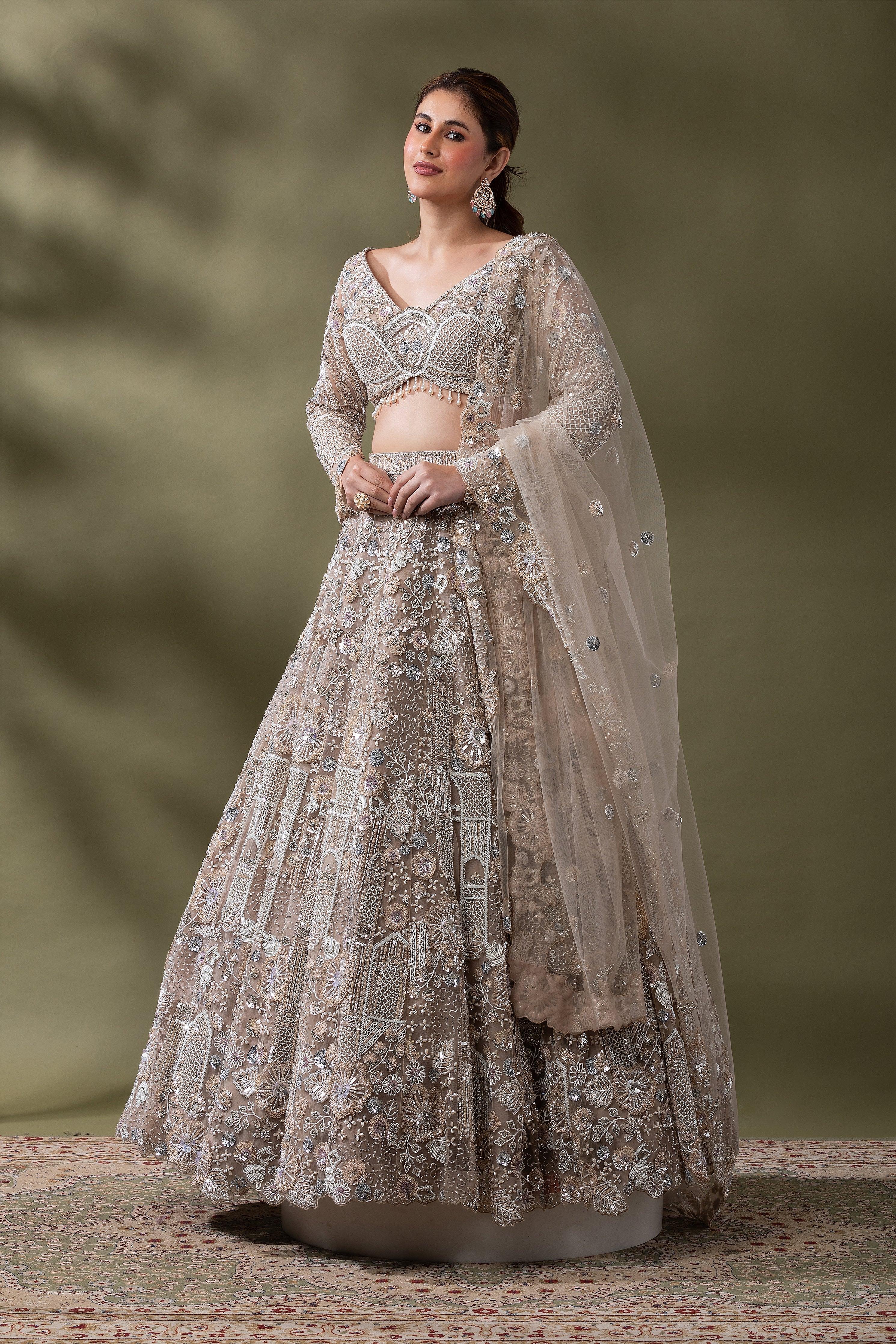Champagne Gold Embroidered Bridal Lehenga Set Mokshaa