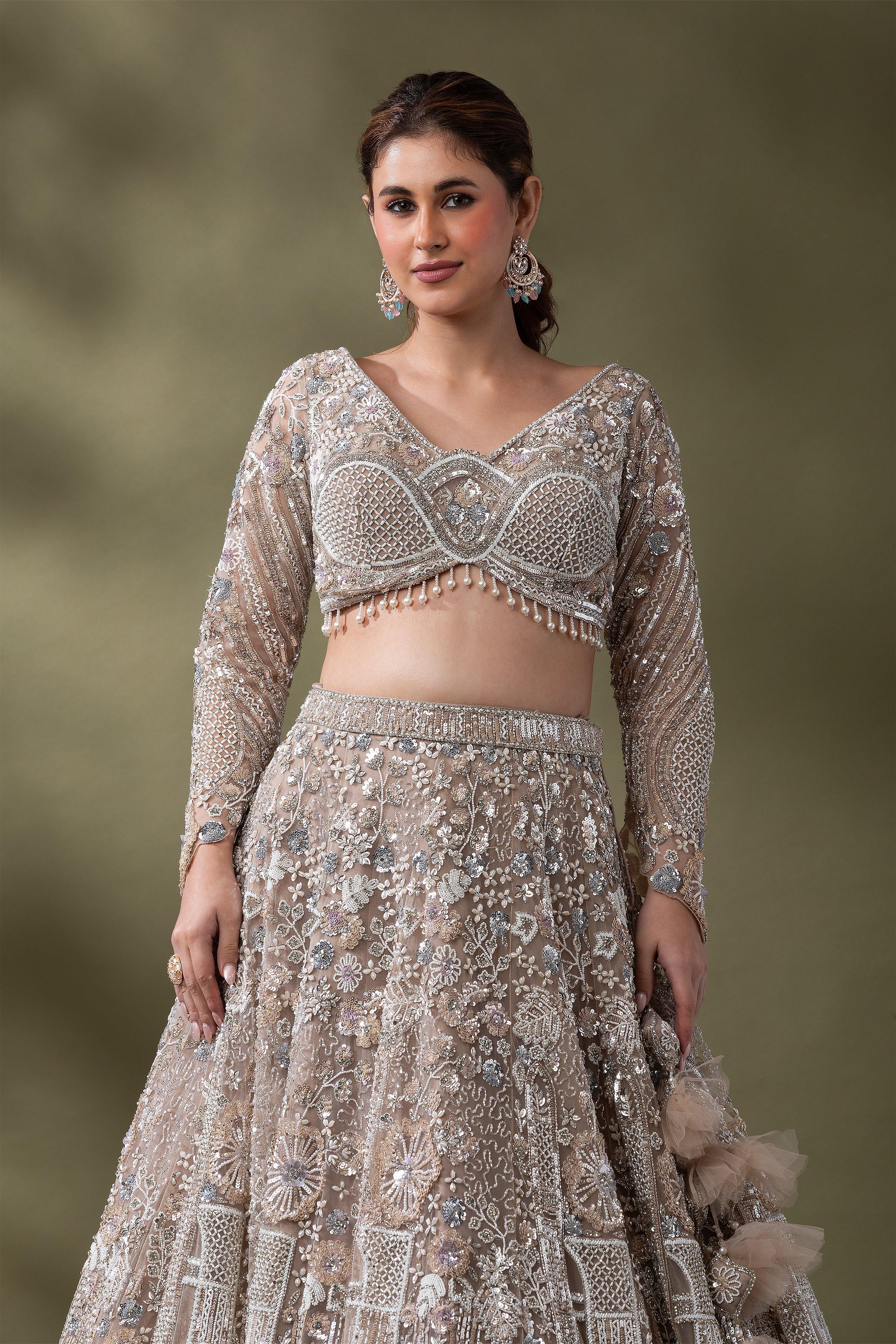 Champagne Gold Embroidered Bridal Lehenga Set Mokshaa